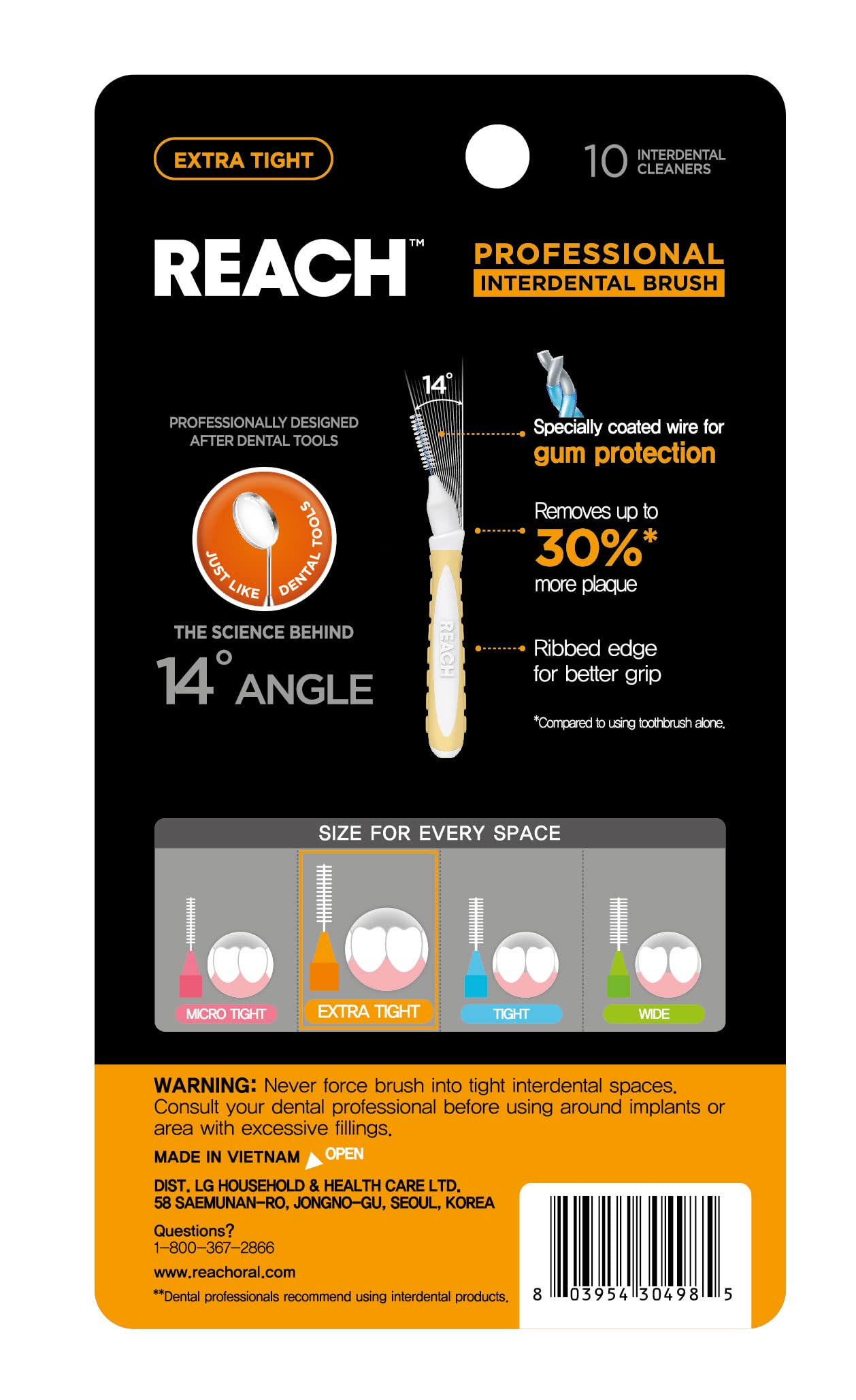 Reach Interdental Brush Cleaners - 0.7mm Extra Tight Bristles for Sensitive Gum Protection & Plaque Removal | Dental Toothbrushes for Braces & Oral Care | 6 Pack (10 Count) | Perfect for Travel, Home & Office Use