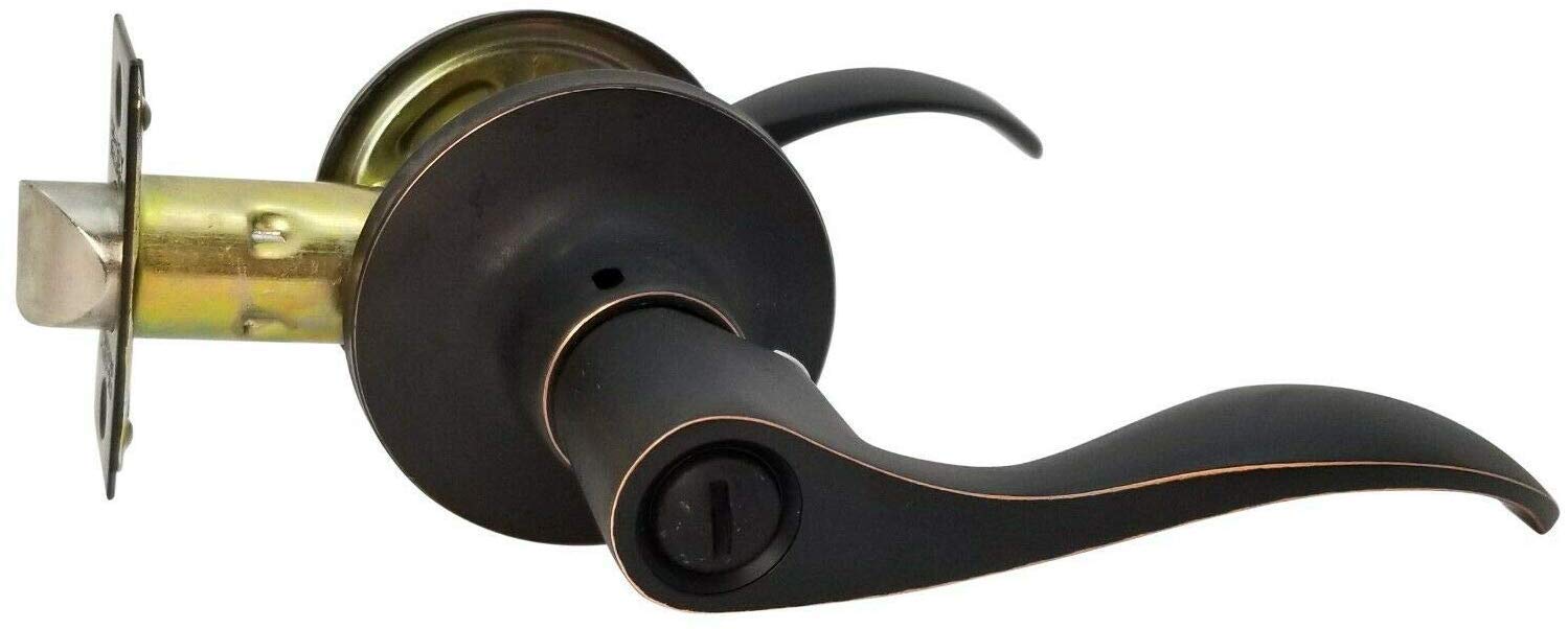 Wave Style Oil-Rubbed Bronze Privacy Bedroom & Bathroom Door Lock Lever Handle - Perfect for Home, Office, and Hotel Interior Doors (LH)