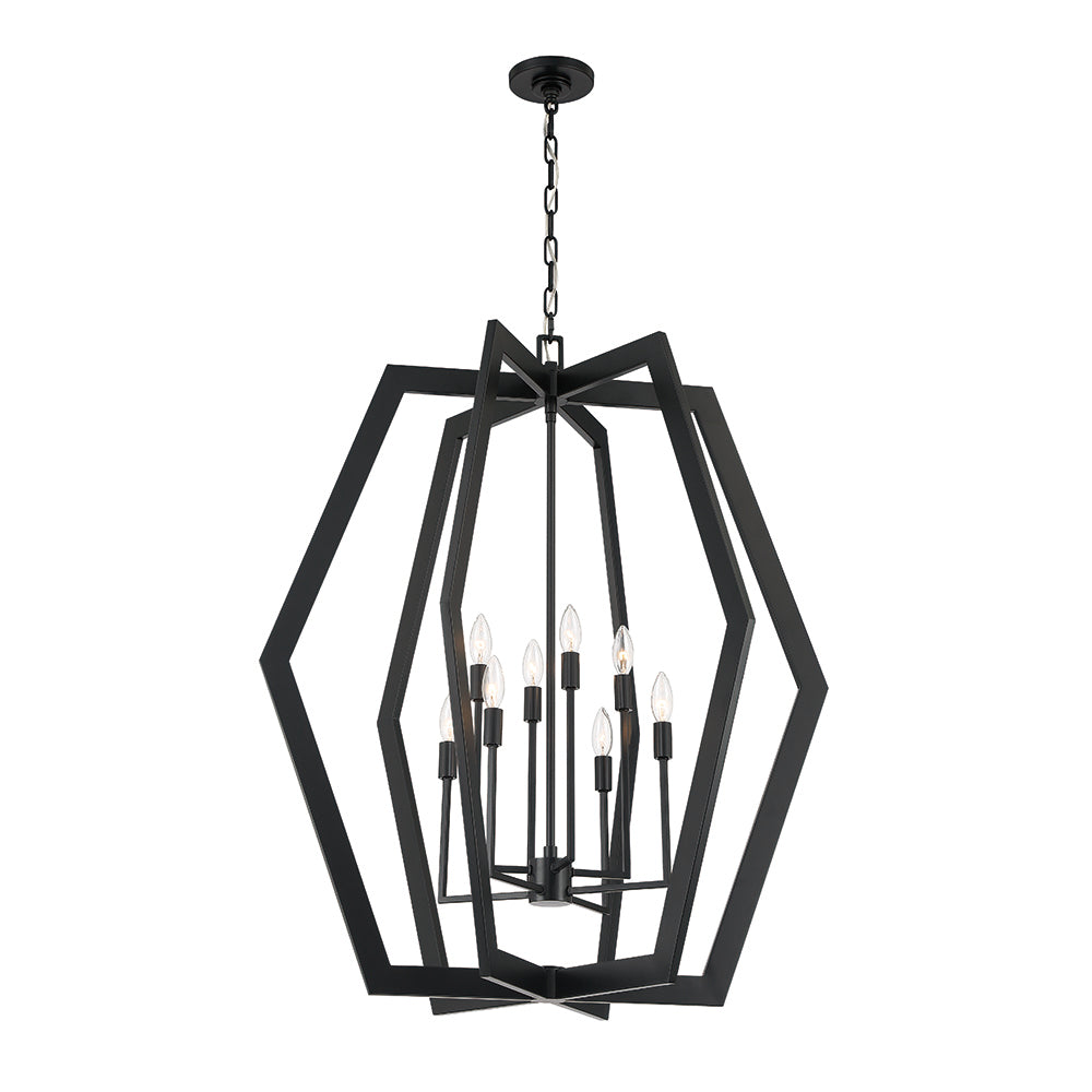 Hexagon Foyer Chandelier Light Fixture - Modern Black Ceiling Pendant for Entryway, Hallway & Dining Room Lighting Decor
