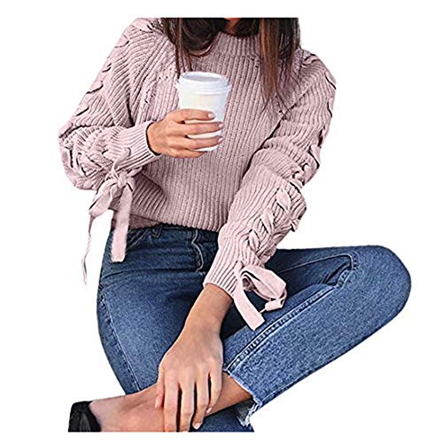 Vedolay Women's Chunky Knit Sweaters - Long Sleeve Bandage Crew Neck Pullover, Loose Fit Solid Color Jumper | Cozy Winter Wear, Casual Office Outfits & Weekend Layering