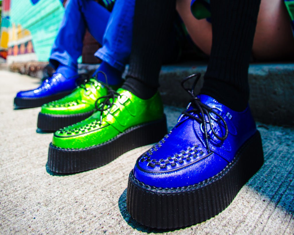 Blue Metallic Sparkle Viva Mondo Creeper Sneakers - Trendy Platform Shoes for Women, Fashion Streetwear & Casual Outfits - Perfect for Parties, Concerts and Everyday Wear