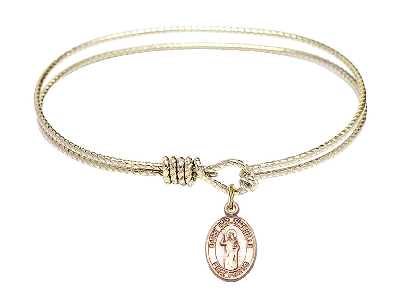 F A Dumont 6.25 Inch Oval Eye Hook Bangle Bracelet with St. Columbkille Charm - Elegant Religious Jewelry for Women, Perfect for Church, Weddings & Special Occasions