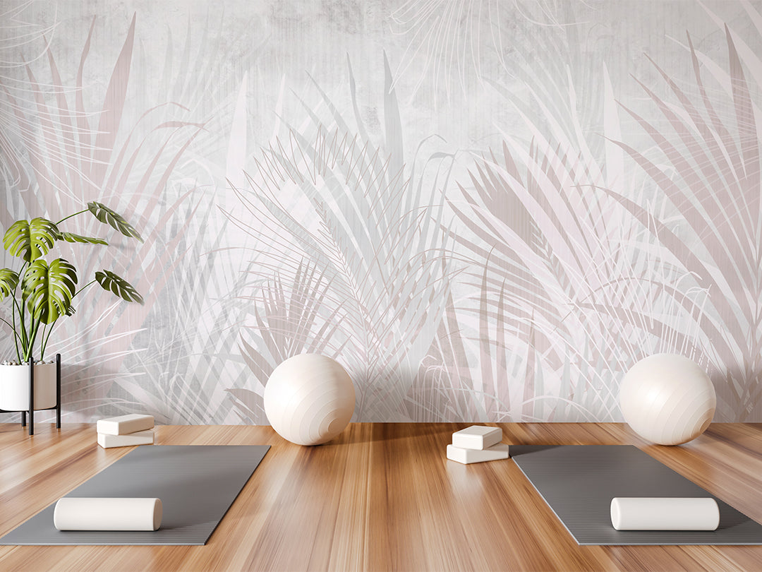 Pastel Gray Palm Leaf Wall Mural WM084 - Tropical Botanical Peel and Stick Wallpaper for Bedroom, Living Room & Nursery Decor
