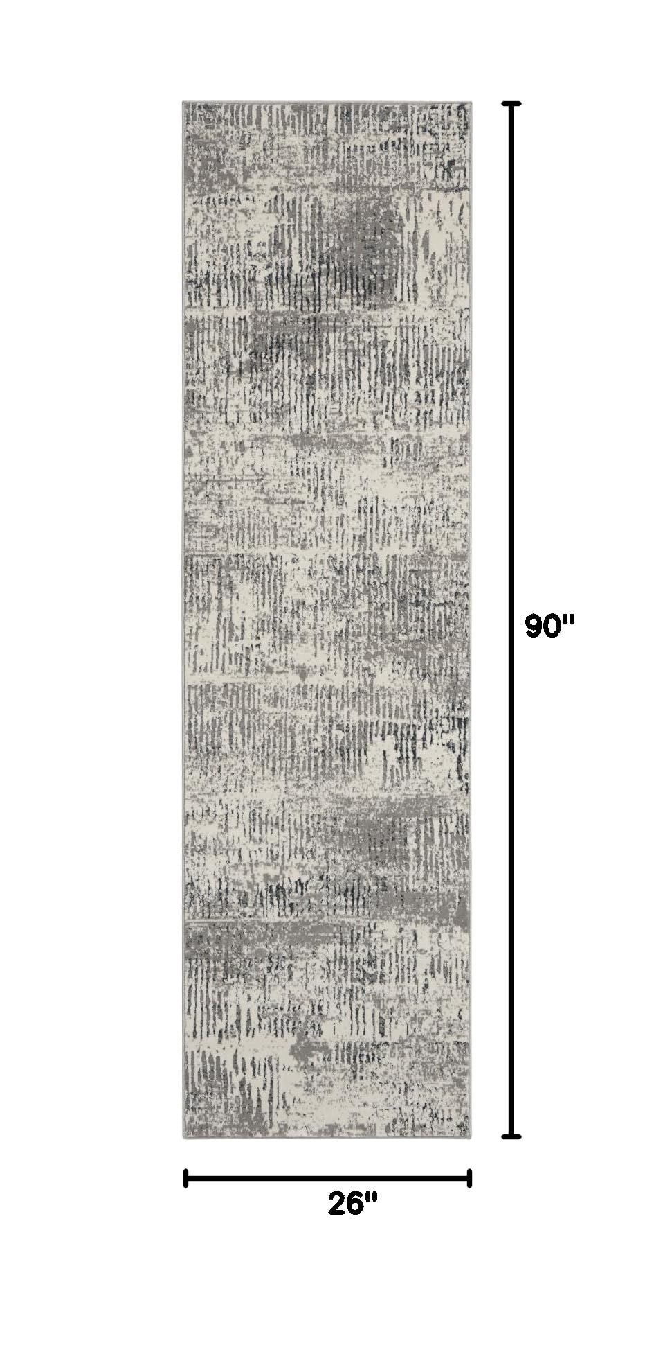 Michael Amini MA90 Uptown Abstract Ivory/Grey 8' Runner Area Rug, 2'2
