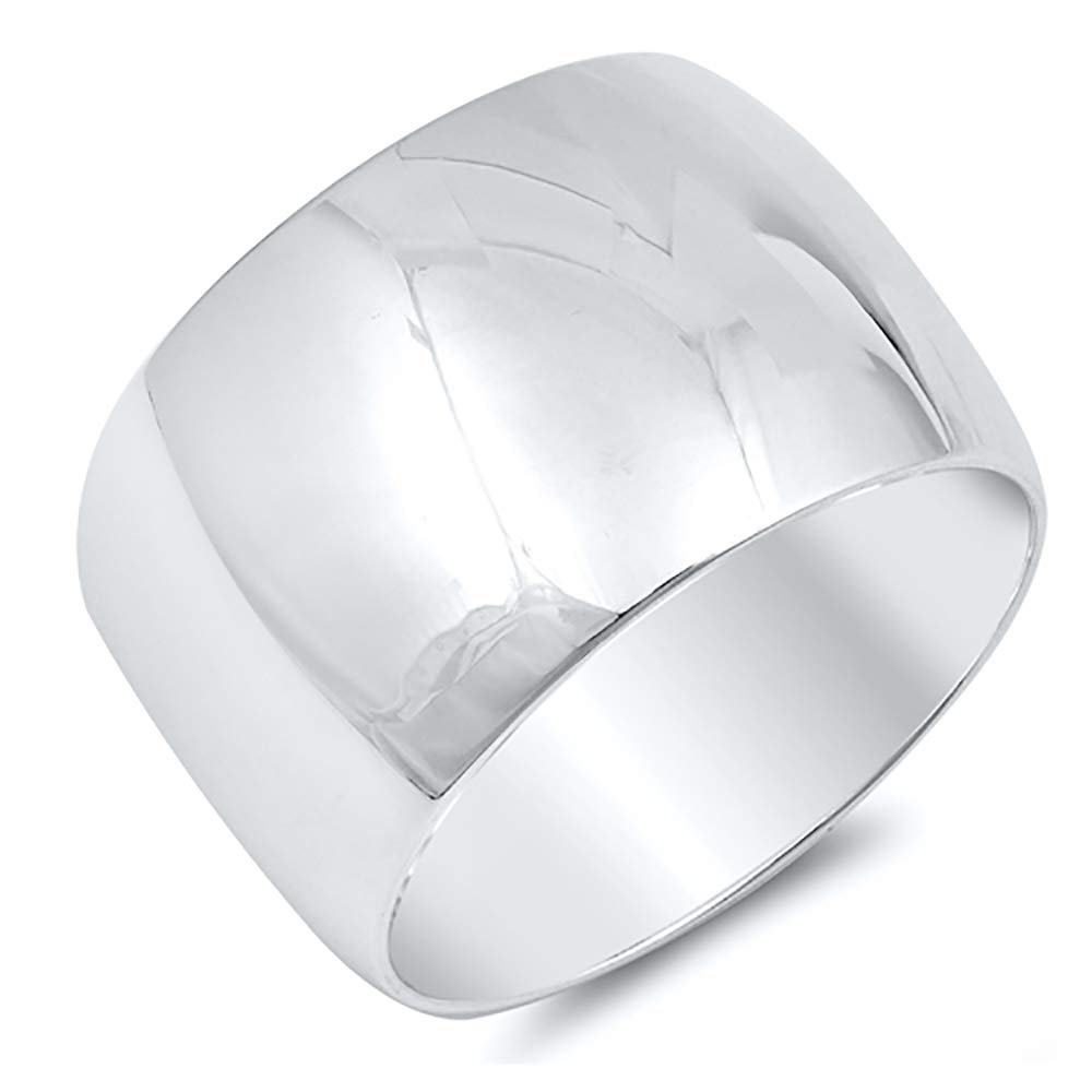 Sterling Silver Wedding Ring for Women & Men - Classic Domed Plain Wedding Band 15MM (Size 6-15) - Perfect for Engagement, Anniversary & Everyday Wear