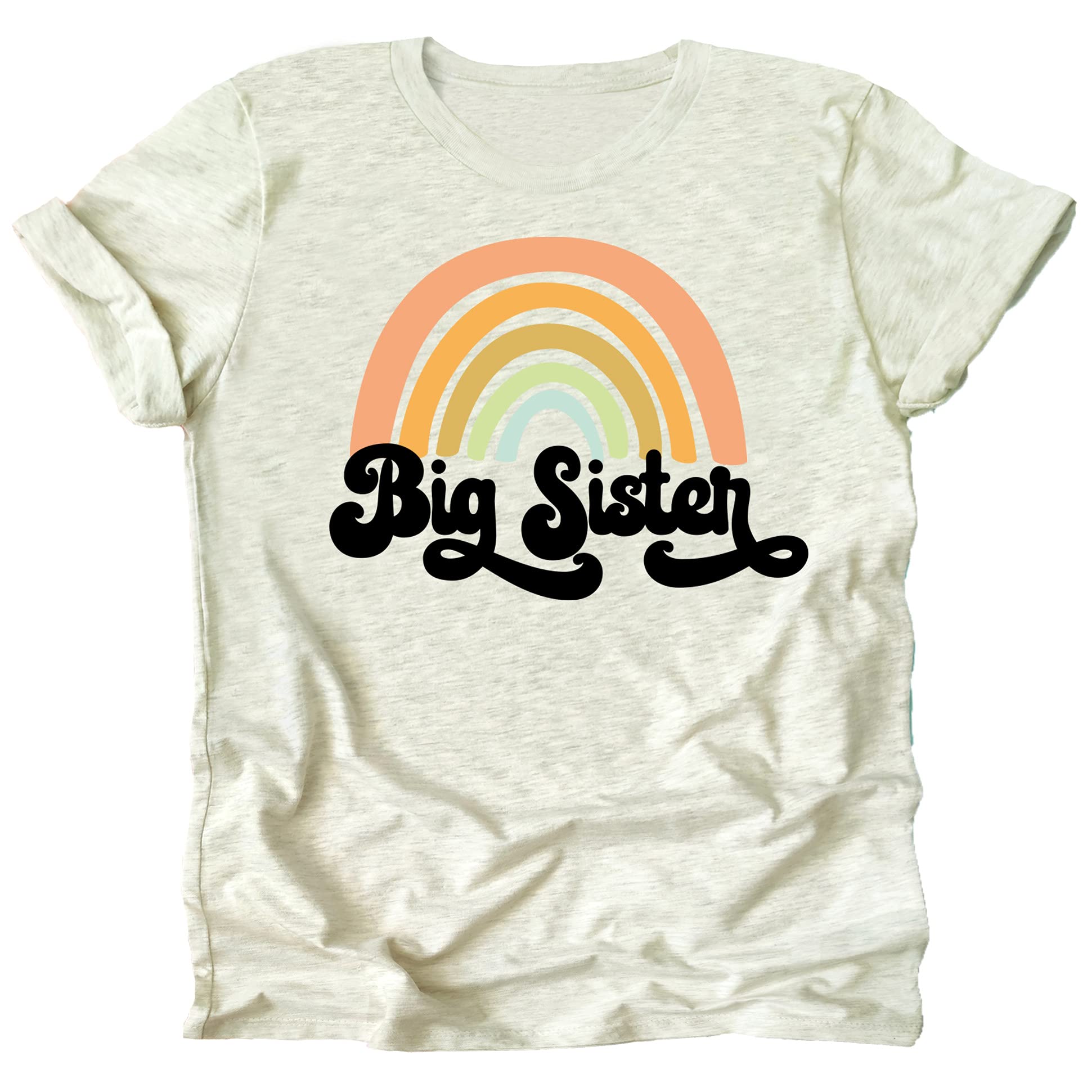 Vintage Rainbow Big Sister Sibling Reveal Announcement T-Shirt for Baby & Toddler Girls - Matching Sibling Outfits for Gender Reveal Parties & Family Photos