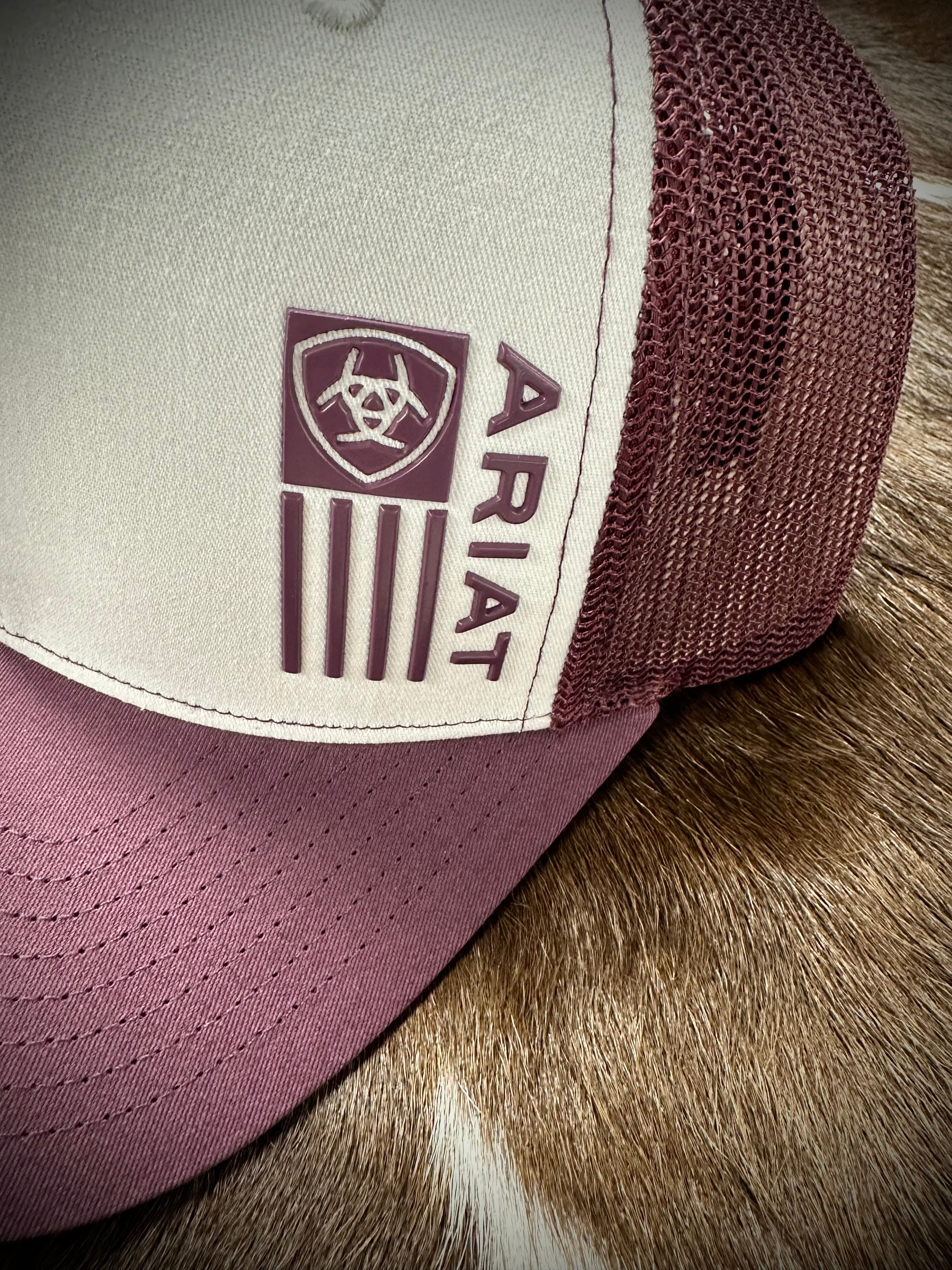 Ariat Flag Hat - Maroon & White Adjustable Baseball Cap for Men & Women - Perfect for Outdoor Activities, Sports, and Casual Wear