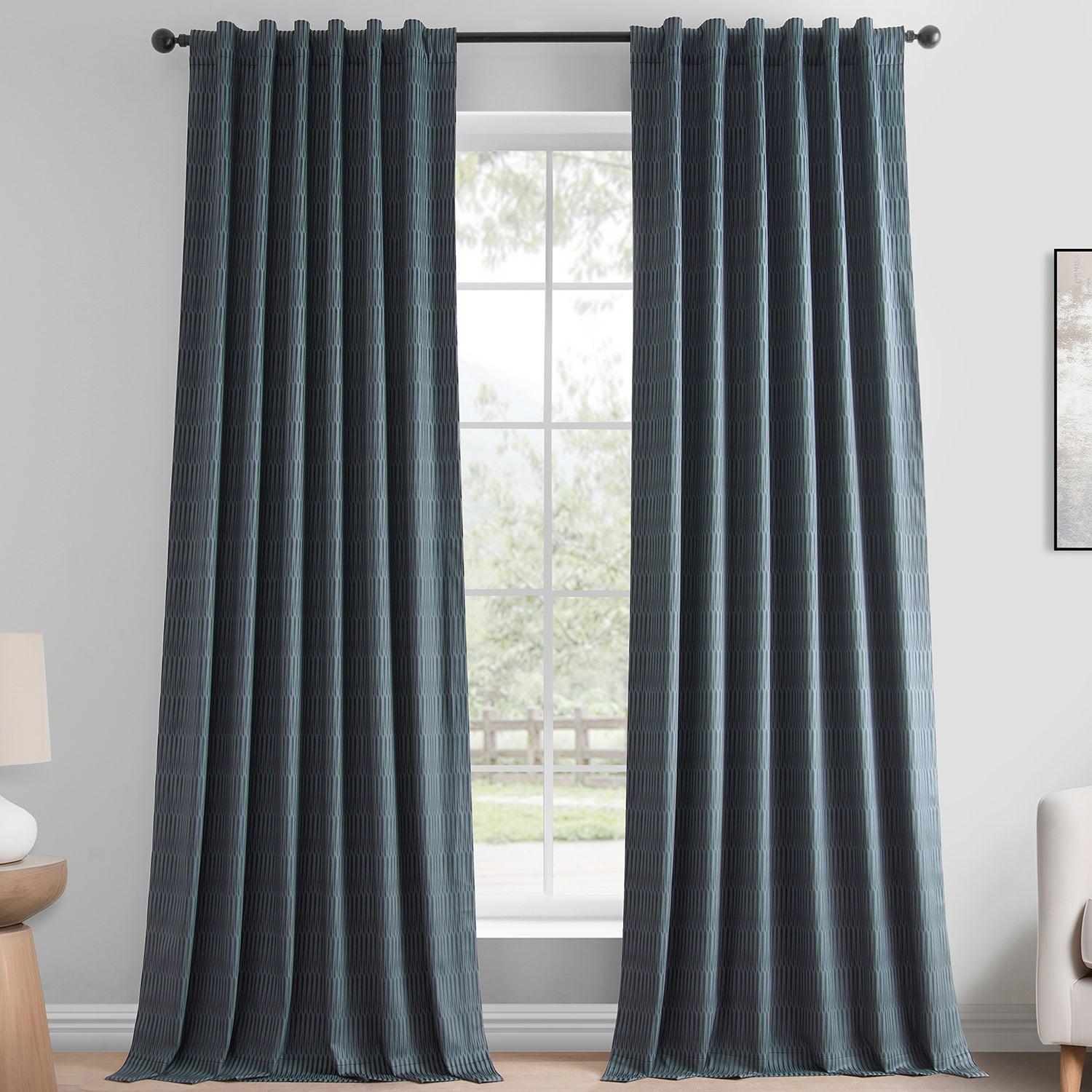 Deep Blue Abstract Embossed Velvet Blackout Curtains for Living Room & Bedroom - Thermal Insulated Window Drapes for Home Decor & Light Blocking