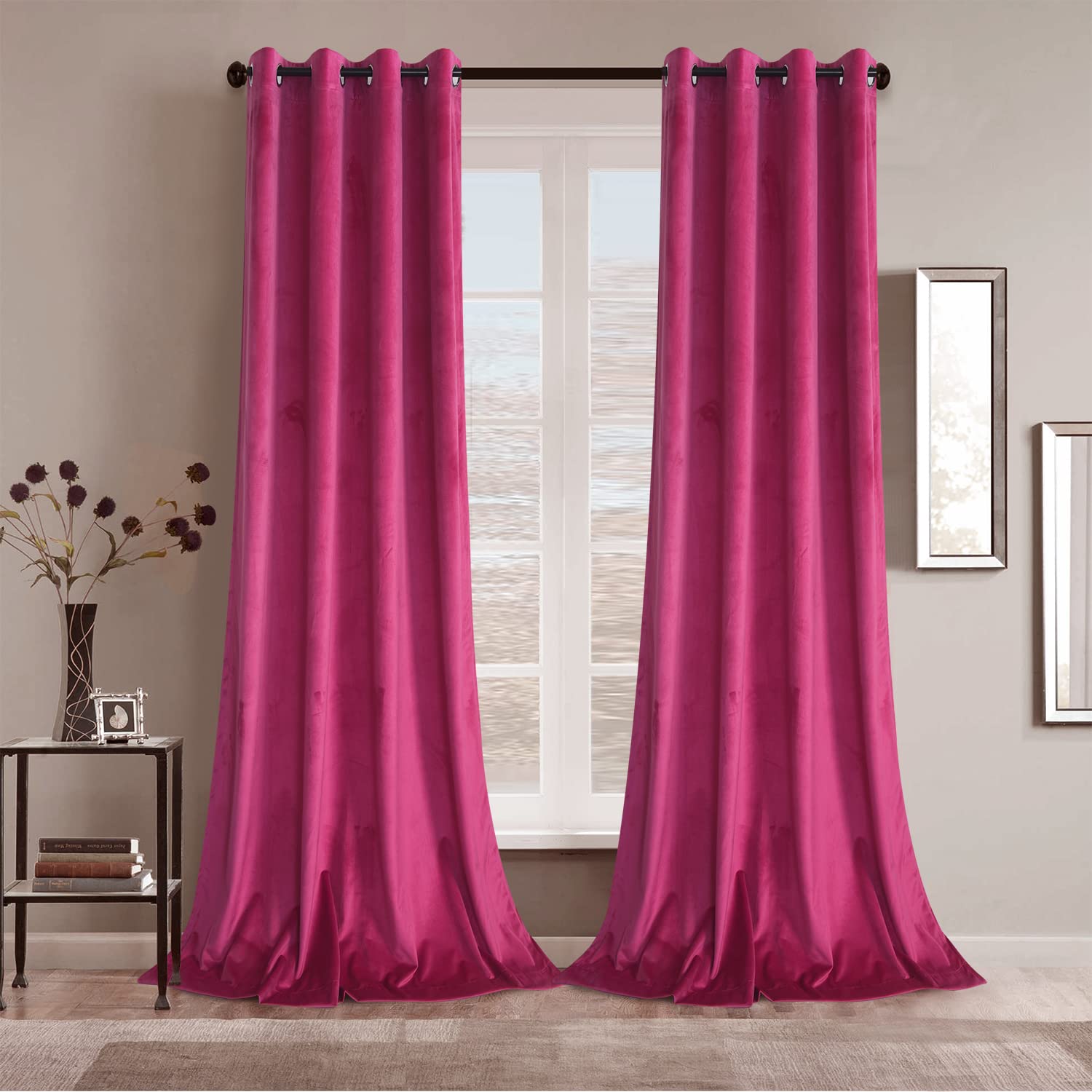 Roslynwood Berry Velvet Thermal Insulated Blackout Curtains 84 Inches Long - Light Blocking Room Divider for Living Room & Bedroom, W52 x L84, 2 Panels - Perfect for Privacy Protection, Noise Reduction & Energy Saving