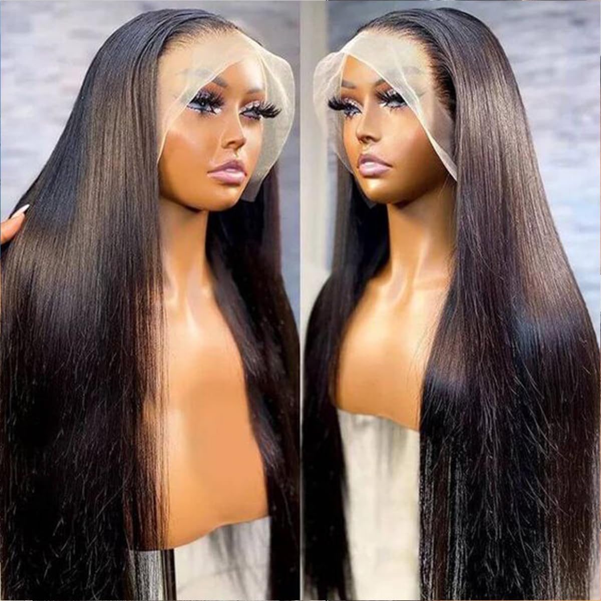 34 Inch Straight Lace Front Wigs Human Hair - Pre Plucked 13x6 HD Lace Front Wig 200% Density - Natural Black Straight Human Hair Wig for Women - Perfect for Daily Wear, Cosplay & Special Occasions