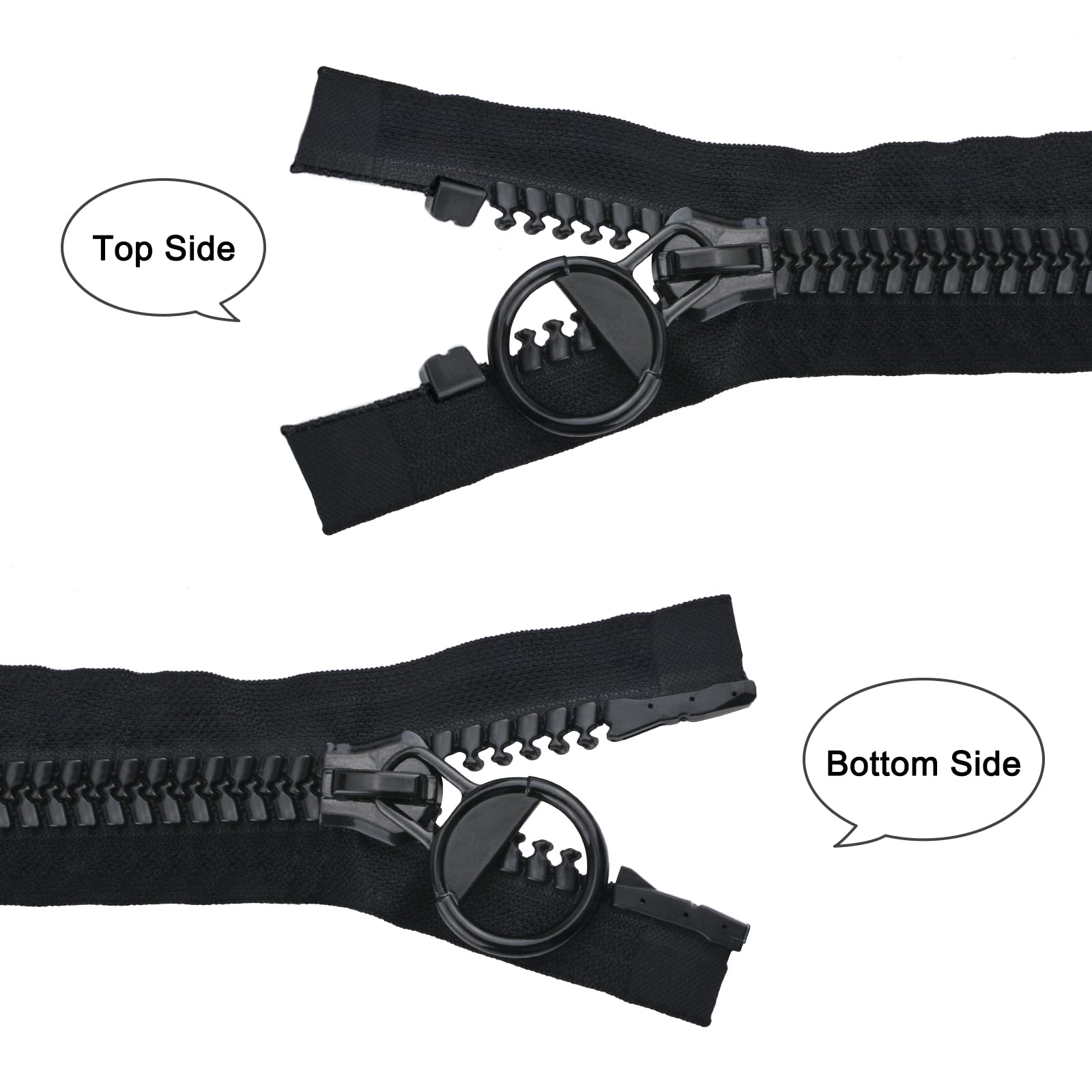 WANDIC 2-Pack Heavy Duty Plastic Zipper - 59 Inch Extra Large Black Zippers for DIY Sewing, Tailoring, Crafts, Bags, Tents & Boat Covers | Durable Canvas Repair & Outdoor Gear Zipper Replacement