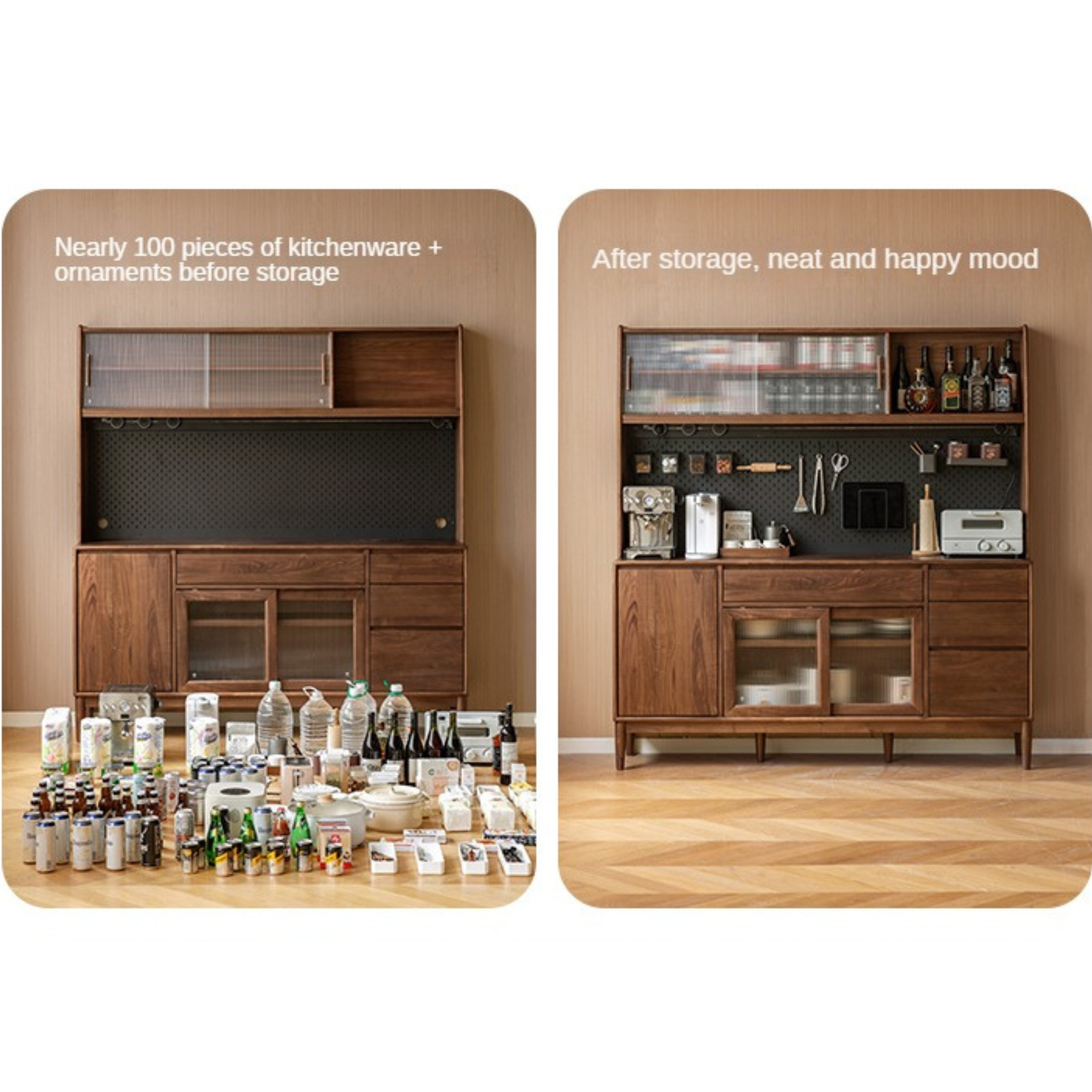Black Walnut Solid Wood Modern Sideboard - Minimalist Buffet Cabinet for Dining Room, Living Room & Entryway Storage