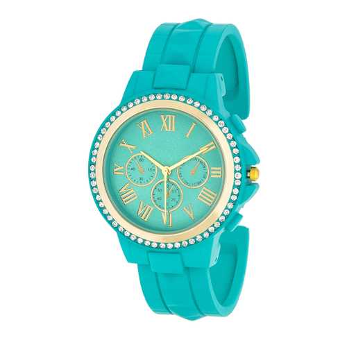 Ava Gold Turquoise Metal Watch with Crystals - Elegant Women's Fashion Watch for Daily Wear, Parties & Special Occasions