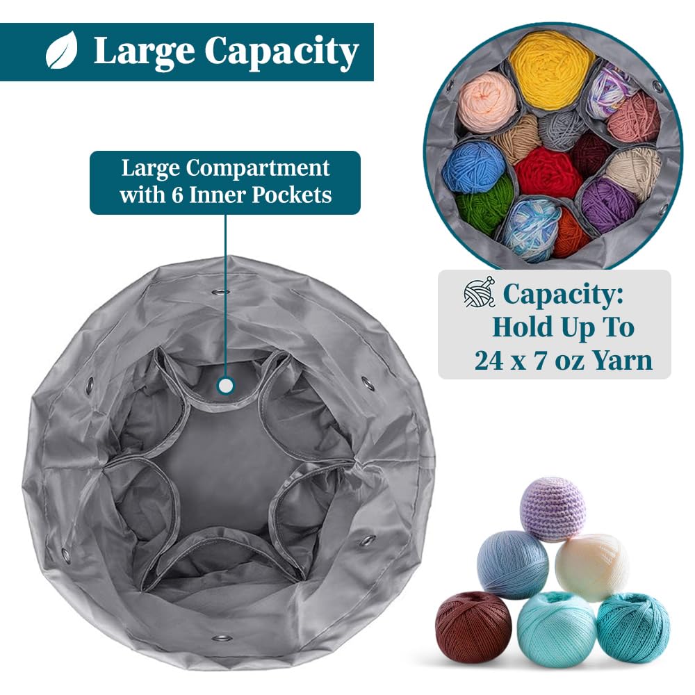 PAVILIA Crochet Yarn Bag Organizer with Grommets - Portable Knitting Storage for Crafters On The Go - Chevron Teal - Perfect Gift for Knitters & Crochet Lovers