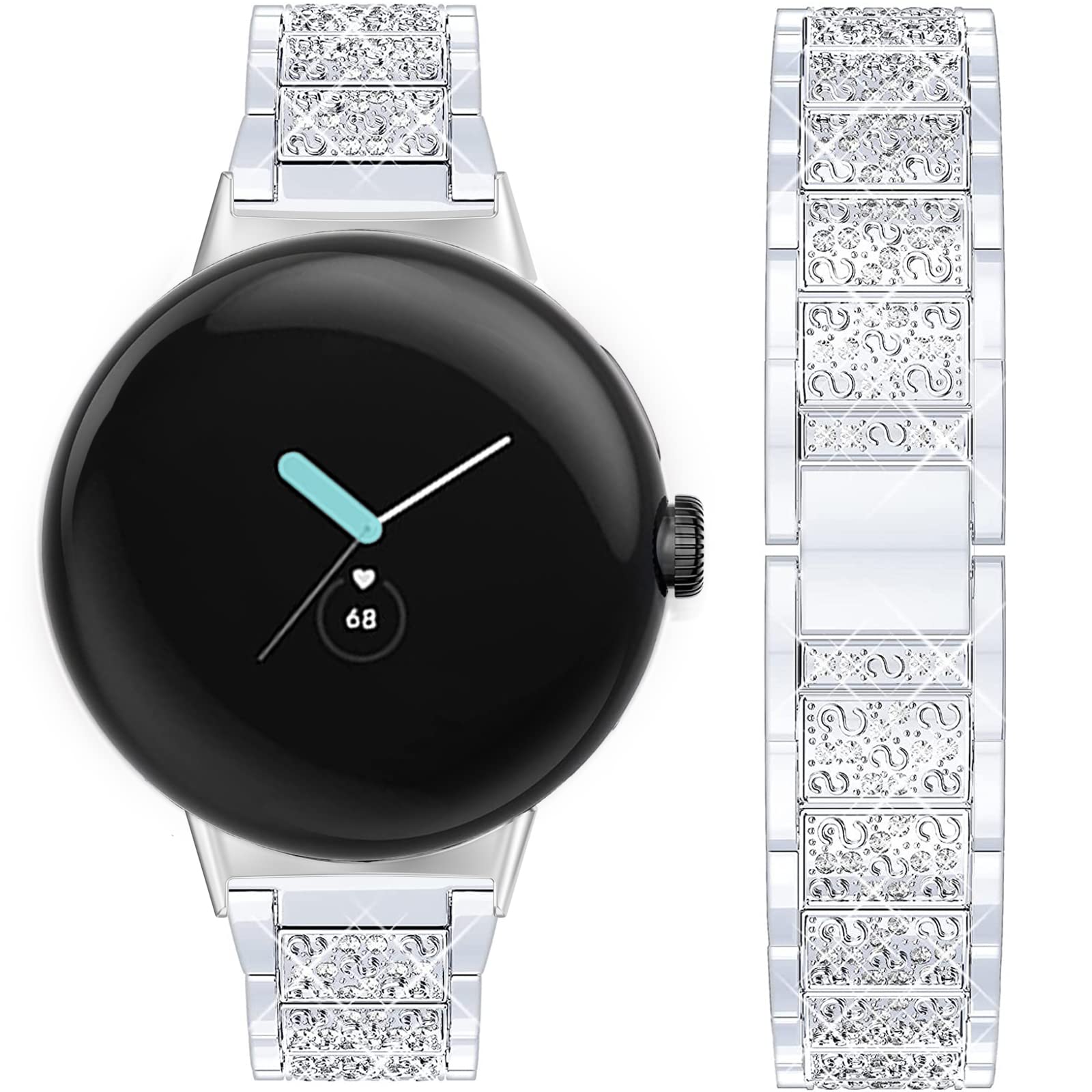 Miimall Bling Diamond Rhinestone Stainless Steel Band for Google Pixel Watch 3 41mm/Pixel Watch 2 - Elegant Metal Replacement Strap for Women, Night Out & Special Occasions