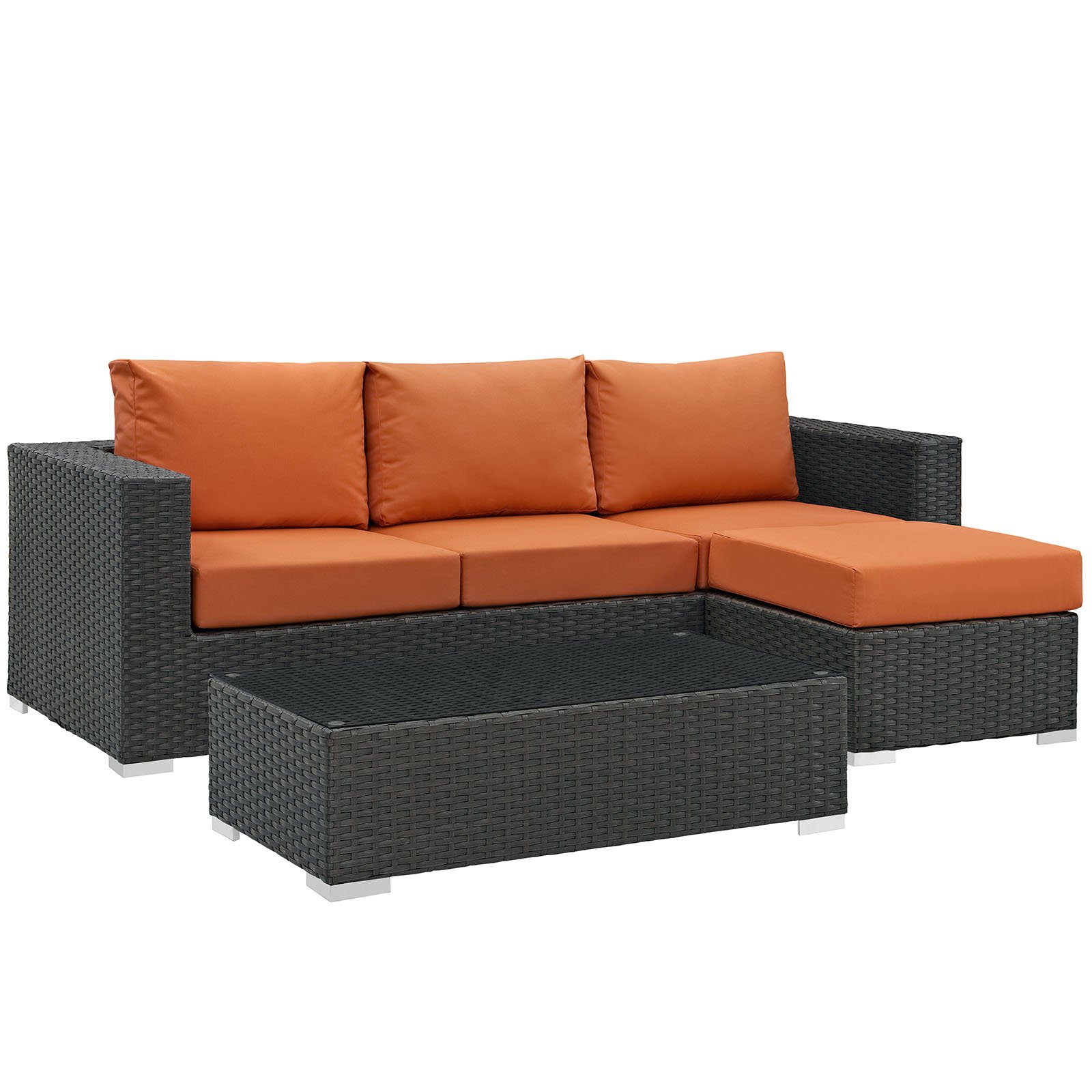 Modway Sojourn 3-Piece Outdoor Patio Sectional Set - Wicker Rattan Furniture with Sunbrella Canvas in Tuscan - Perfect for Backyard, Garden, and Poolside Relaxation