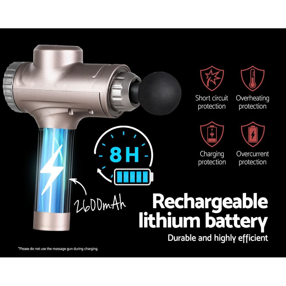Everfit Deep Tissue Massage Gun with 6 Interchangeable Heads & LCD Display - Electric Percussion Massager for Muscle Pain Relief & Recovery - Perfect for Athletes, Gym Lovers & Home Use