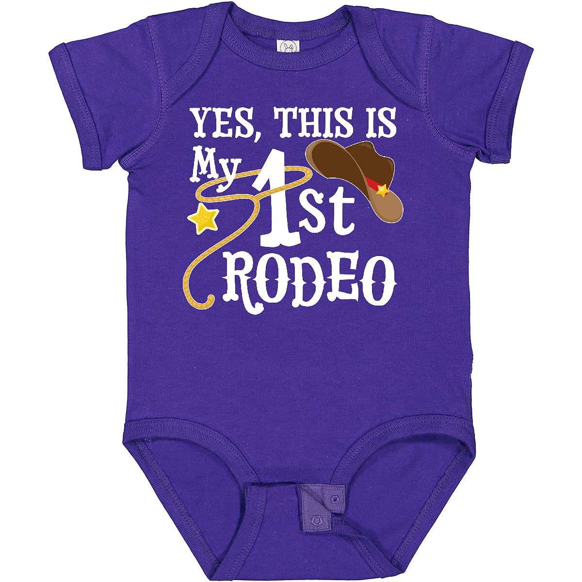 Inktastic 'Yes, This Is My 1st Rodeo' Cowboy Hat with Red Band Baby Bodysuit - Cute Western Outfit for Rodeo Events, Cowboy Theme Parties & First Birthday Photos