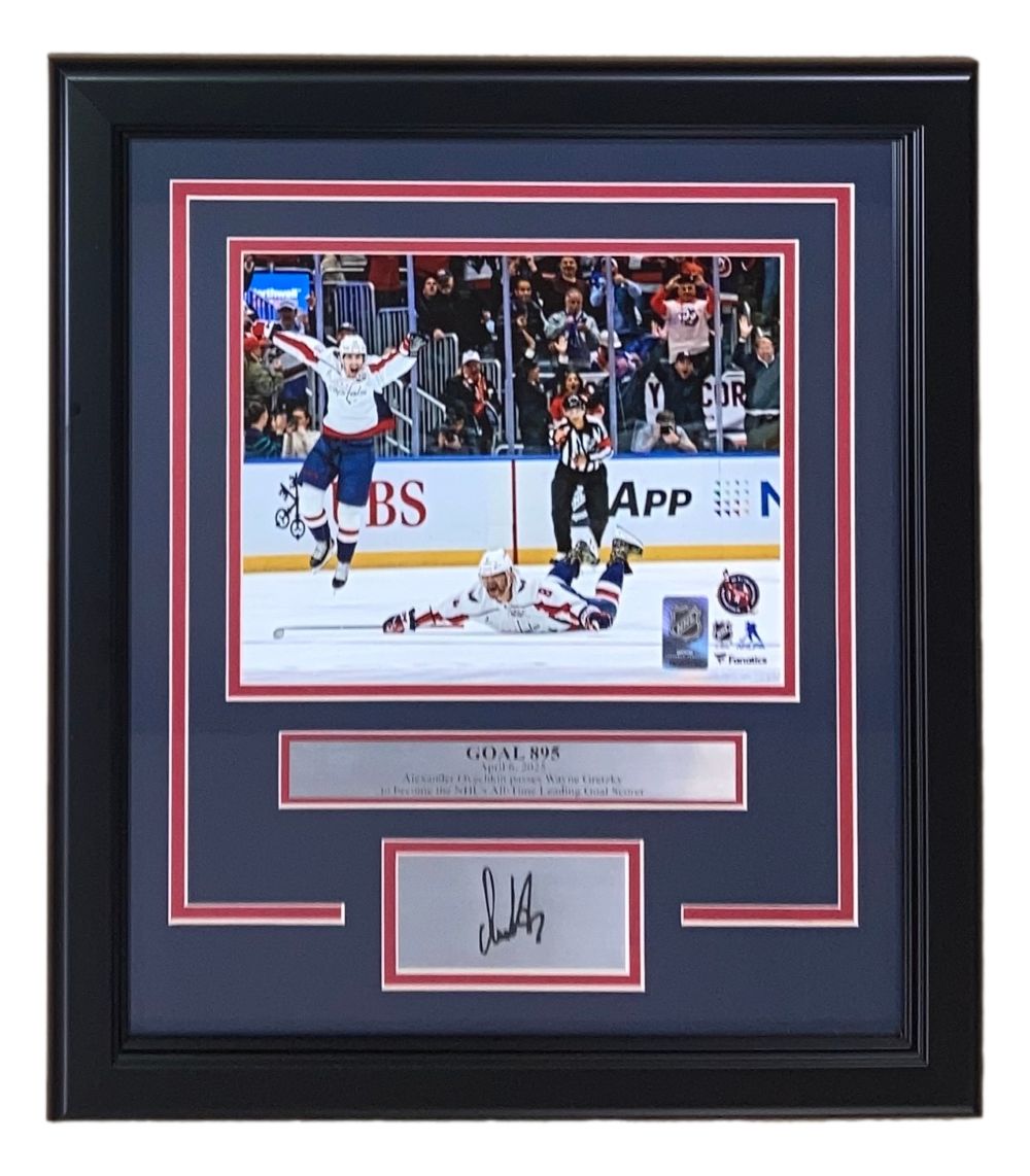Alexander Ovechkin Autographed 8x10 Framed Photo - Washington Capitals Goal 895 with Laser Engraved Signature - Perfect for Hockey Fans, Sports Memorabilia Collectors, and Man Cave Decor