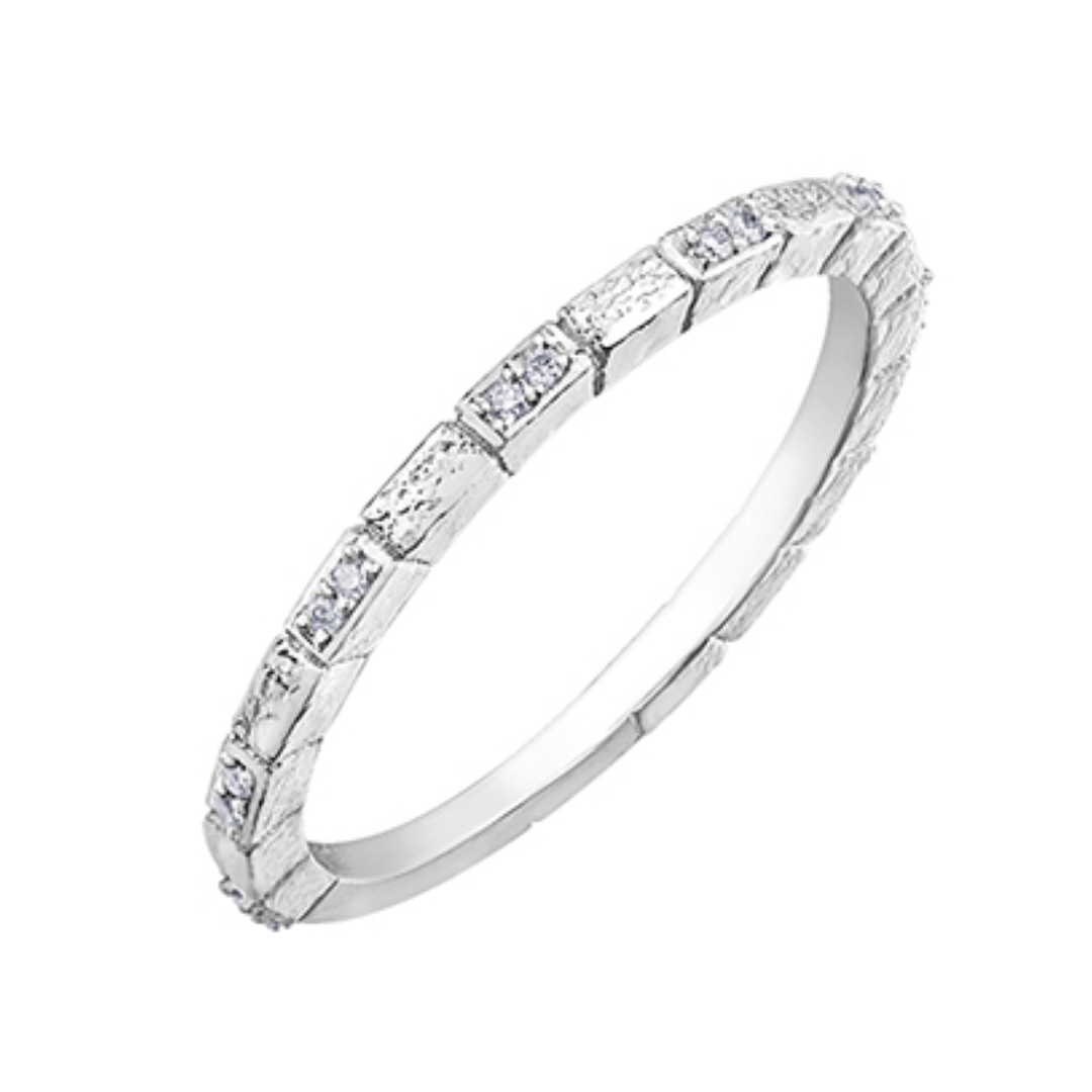 10K White Gold Diamond Patterned Chi Chi Band - Elegant Stackable Ring for Women, Perfect for Weddings, Anniversaries & Everyday Wear
