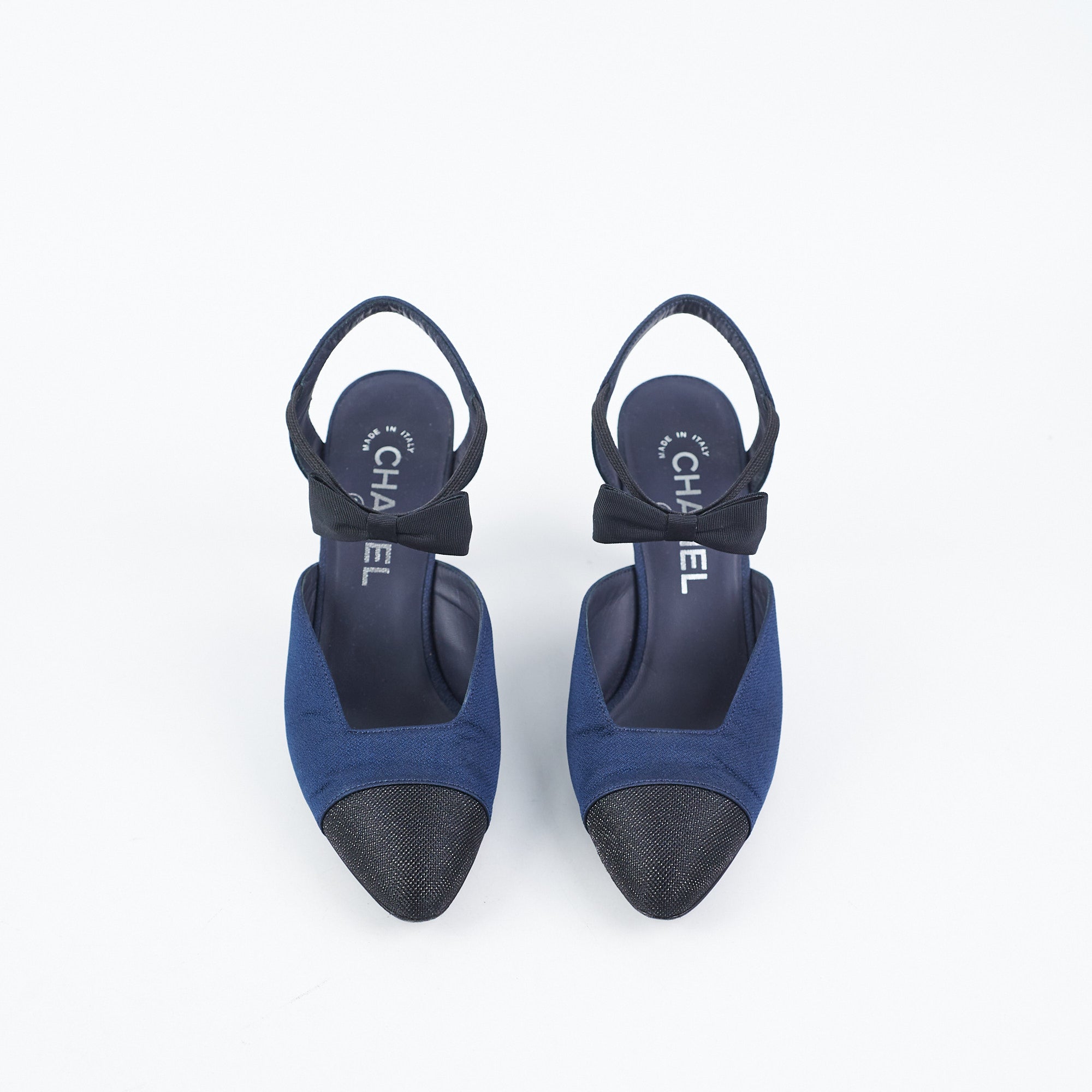 Chanel Navy Bowtie Slingback Heels - Elegant Women's Dress Shoes for Weddings, Parties & Special Occasions