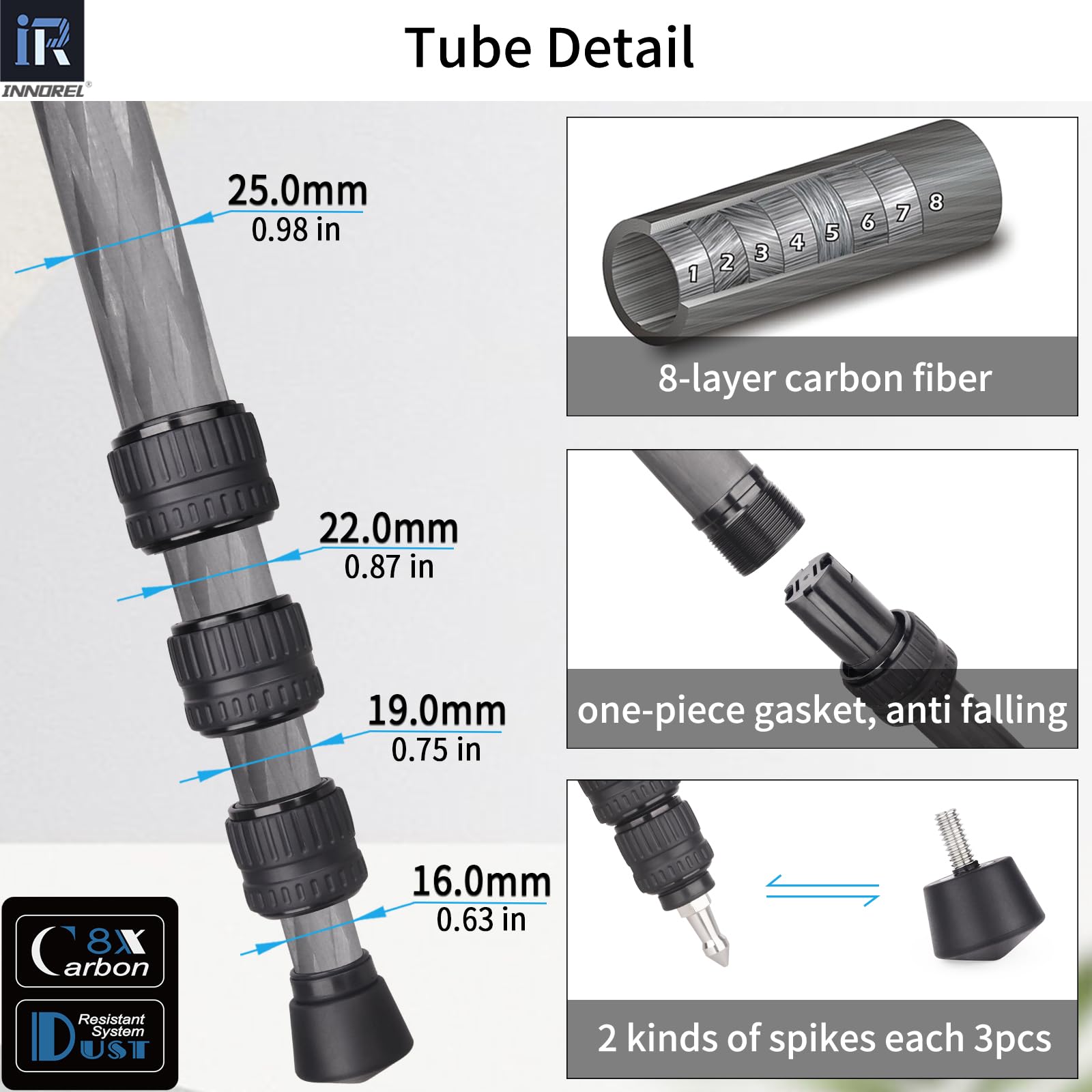 INNOREL P254C Carbon Fiber Compact Lightweight Travel Tripod & Monopod - 25mm Tube Center Column Mount for DSLR Cameras | Perfect for Travel Photography, Hiking & Outdoor Shooting
