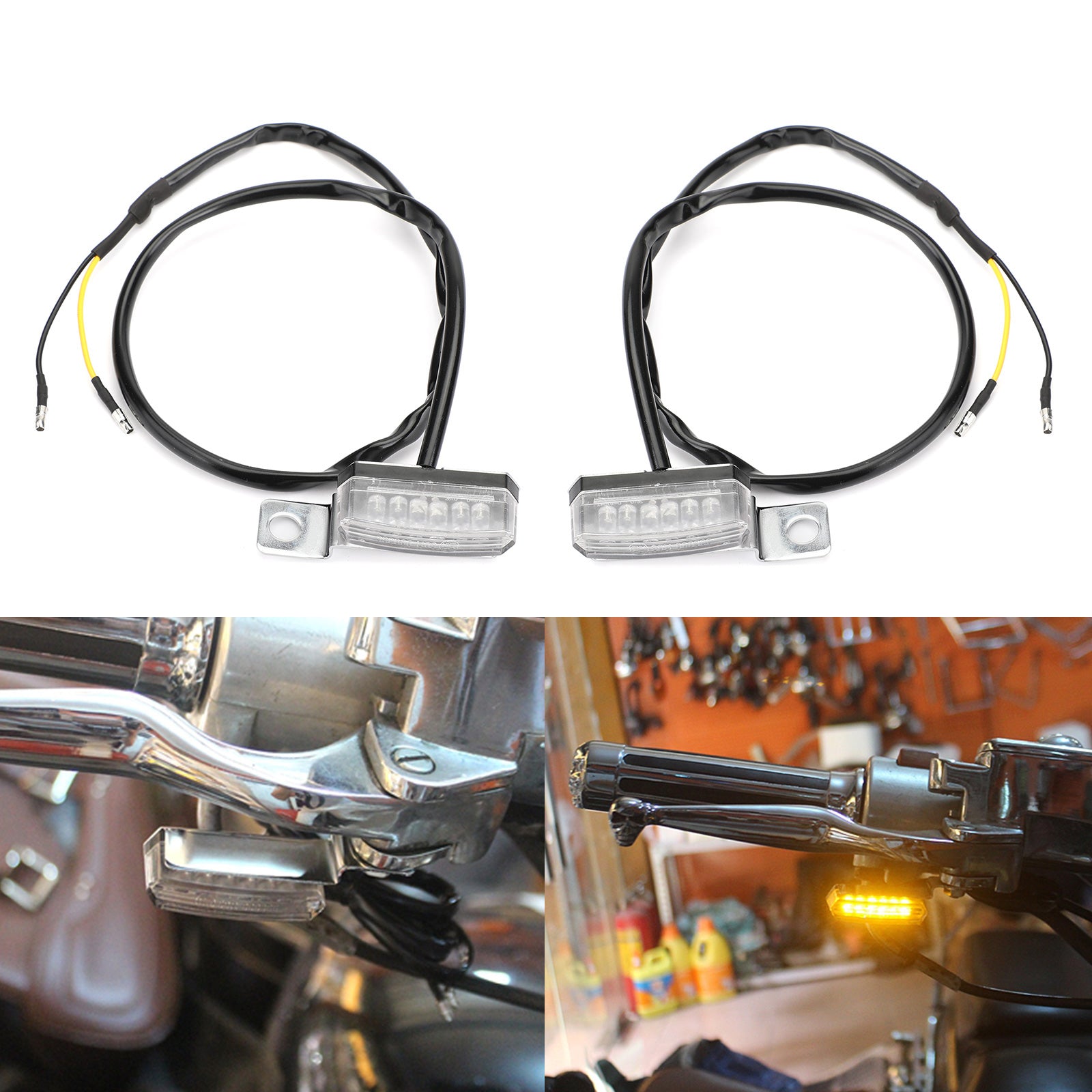 Universal Motorcycle LED Turn Signal Lights - Pair of Bright Front Indicator Lamps for Harley, Honda, Yamaha & More - Ideal for Night Riding and Safety Enhancement