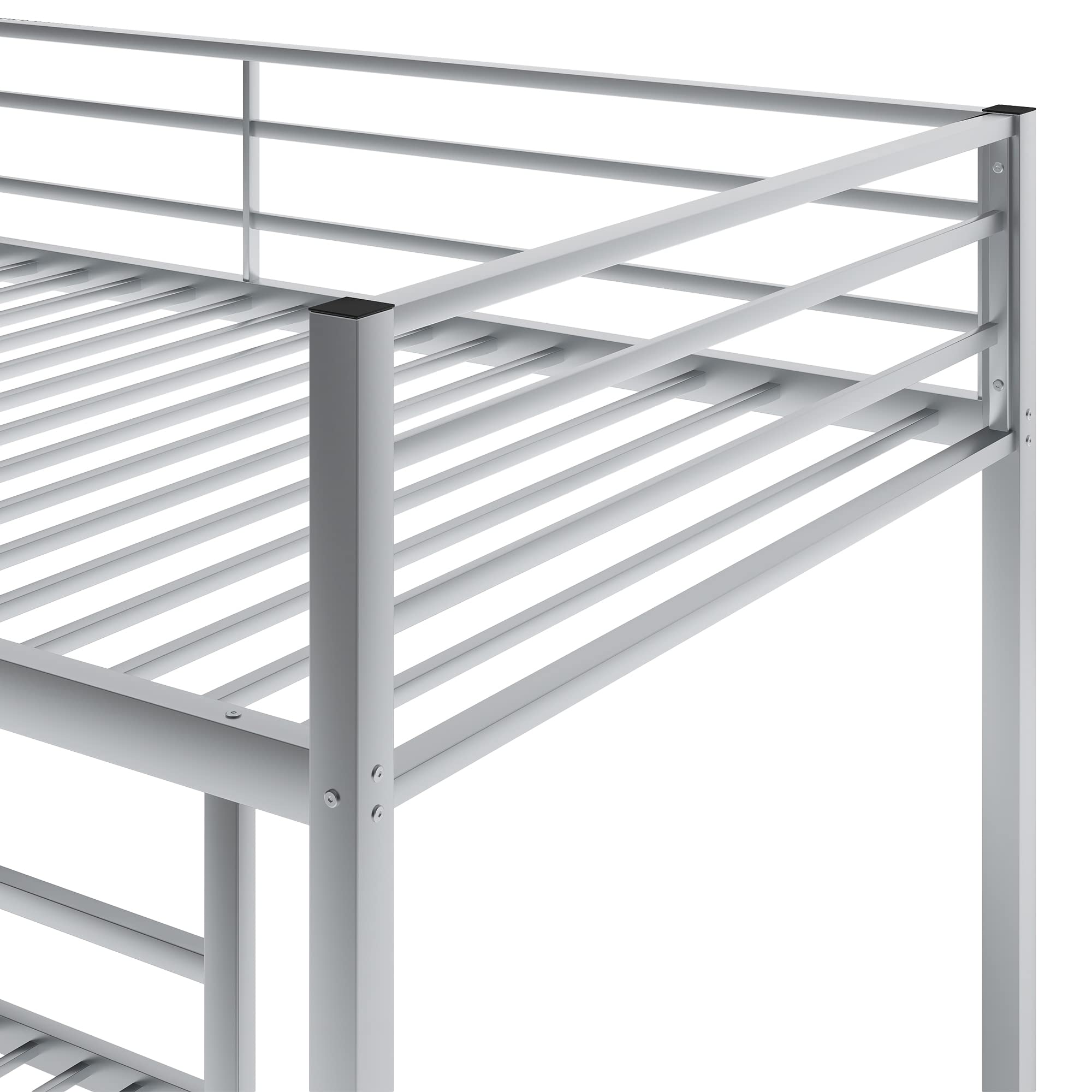 Metal Bunk Bed Twin Over Twin - Sturdy Low Bunk Bed Frame with Ladder & Guardrail for Teens & Adults - Heavy Duty Metal Bed Frame for Dorm, Bedroom or Guest Room - Easy Assembly, No Box Spring Needed (Silver, Twin Size)