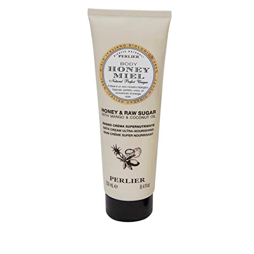 Perlier Honey Raw Sugar Bath Cream - 8 fl. oz. Moisturizing & Exfoliating Body Wash for Dry Skin | Perfect for Relaxing Baths & Spa Days at Home
