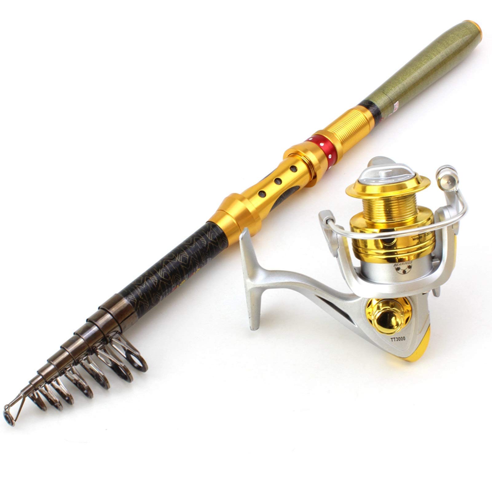 ZYHYD Carbon Fiber Telescopic Fishing Rod & 10BB Spinning Reel Combo Set with Carry Bag - Portable Travel Fishing Gear for Freshwater & Saltwater Fishing (Includes Free Fishing Line) - Perfect for Beach, Lake, River and Outdoor Adventures