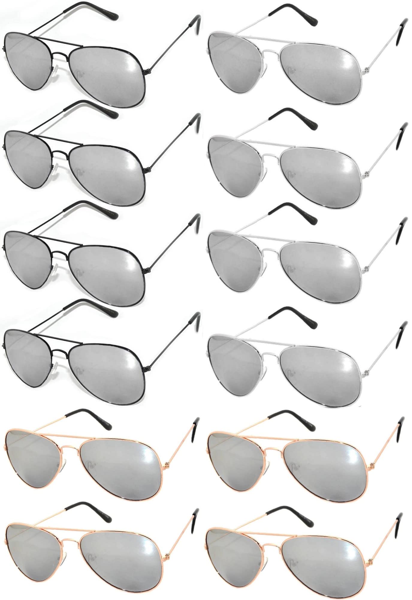 OWL 12 Pcs Aviator Sunglasses - UV Protection Mirrored & Tinted Lenses with Assorted Color Frames for Men & Women - Perfect for Driving, Beach, Outdoor Activities & Fashion Accessories