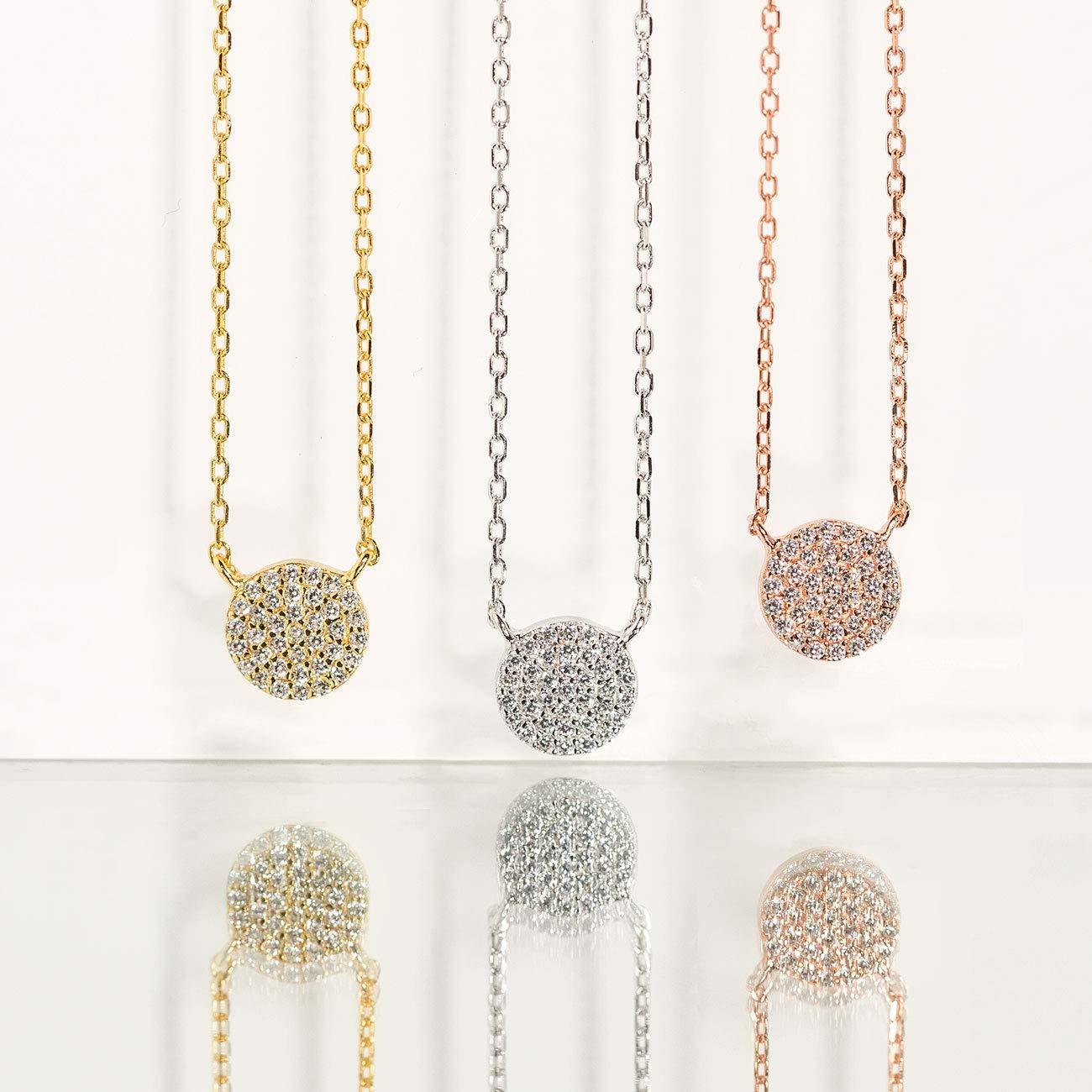 Petite CZ Disc Pendant Necklace - Gold, Rose Gold, Silver | A+O Gift for Daughter | Perfect for Birthdays, Graduations & Special Occasions
