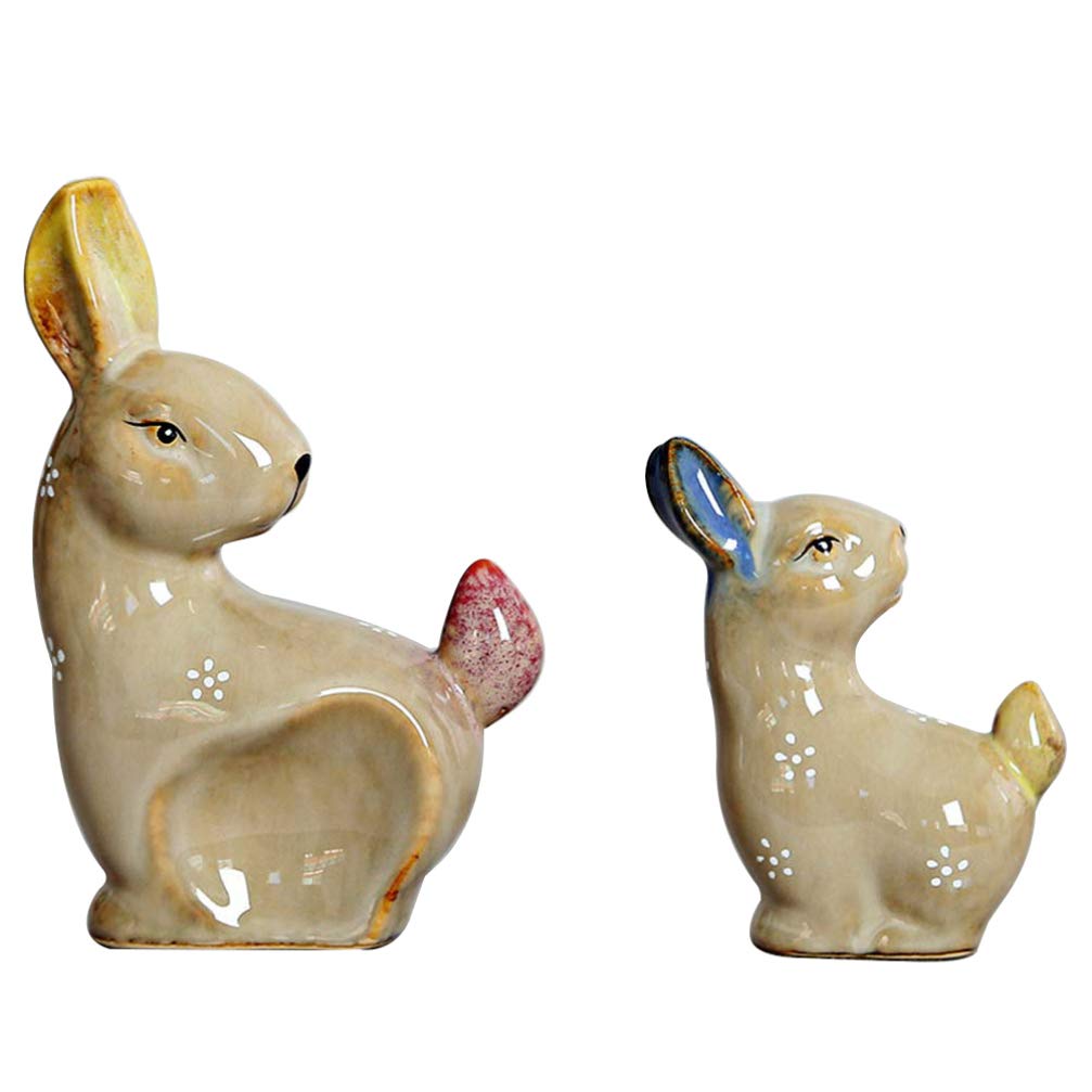 2 Pcs Easter Bunny Decor Ceramic Figurines - Cute Rabbit Statue for Easter Gifts, Kids Room Decor, Spring Home Decoration (2 Different Sizes) - Perfect for Easter Party, Spring Centerpiece & Nursery Decor