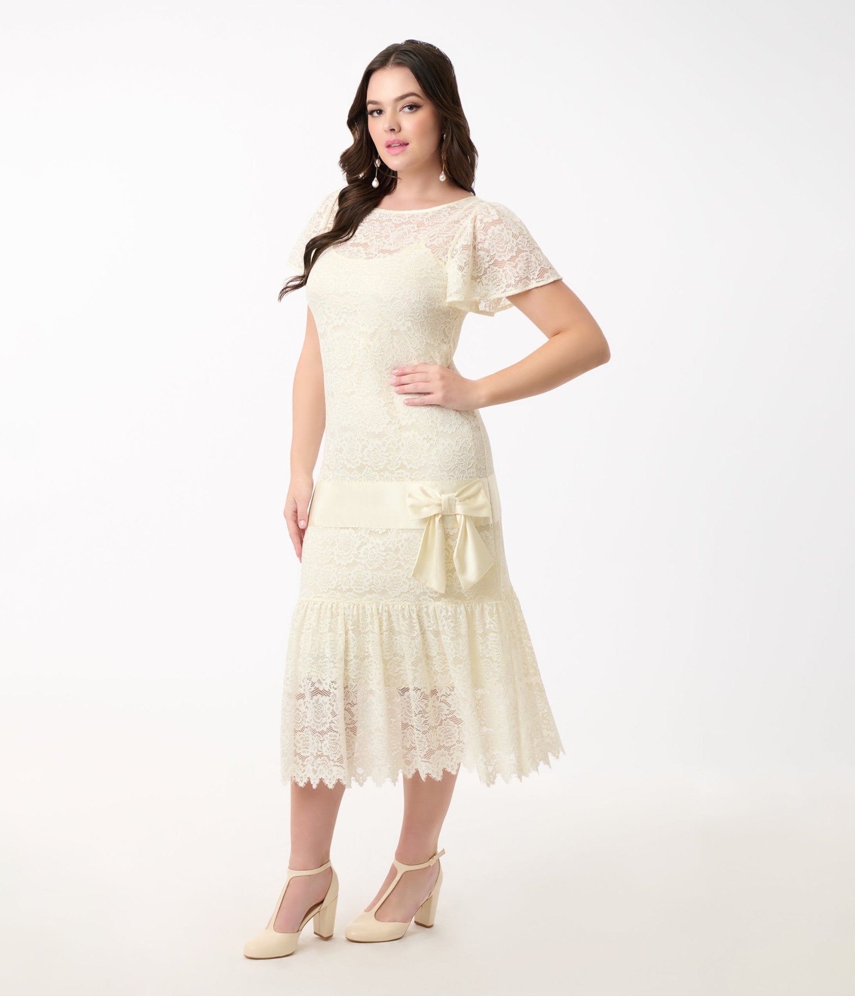 Vintage 1920s Flapper Dress with Ivory Lace & Bow - 1920s Gatsby Party Costume, Roaring 20s Theme Party, Halloween Costume, Historical Reenactment