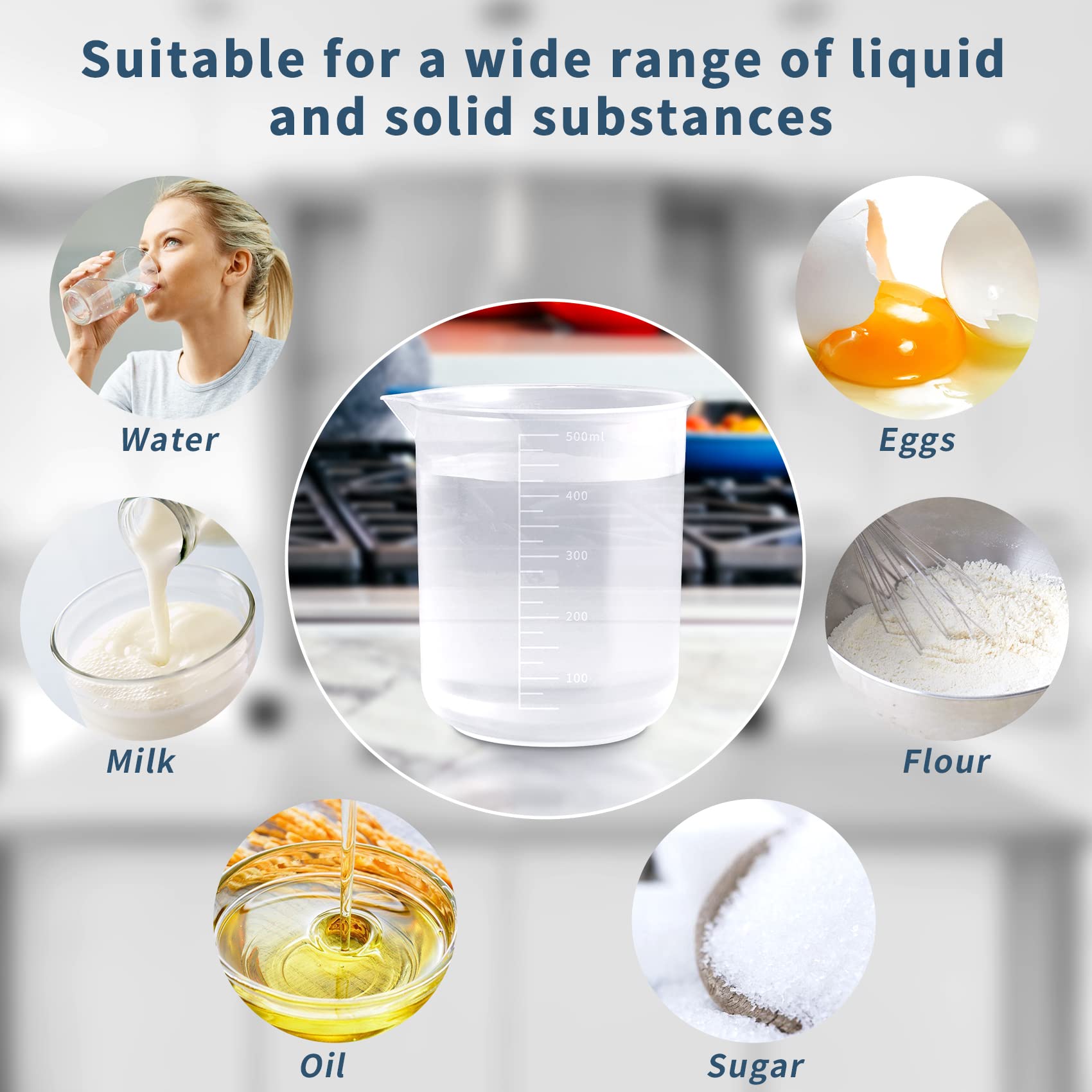 Annhua 6-Piece Plastic Measuring Cups Set - Durable Resin Mixing Cups & Lab Beakers (25ML, 50ML, 100ML, 200ML, 300ML, 500ML) for Baking, Cooking, Science Experiments & DIY Crafts
