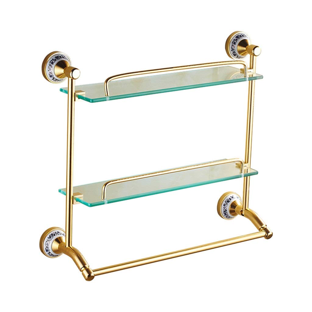 Antique Gold Wall Mounted Double Vanity Bathroom Shelf with Towel Rack - 53x46x12.5cm - Perfect for Bathroom Storage & Organization, Ideal for Towels, Toiletries & Decor