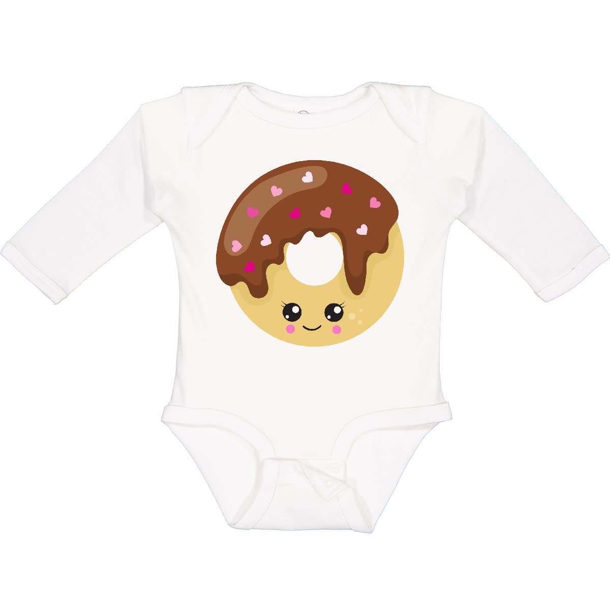 Inktastic Kawaii Donut Print Long Sleeve Creeper - Cute Chocolate Donut & Hearts Design Baby Romper for Photo Shoots, Birthday Parties & Everyday Wear