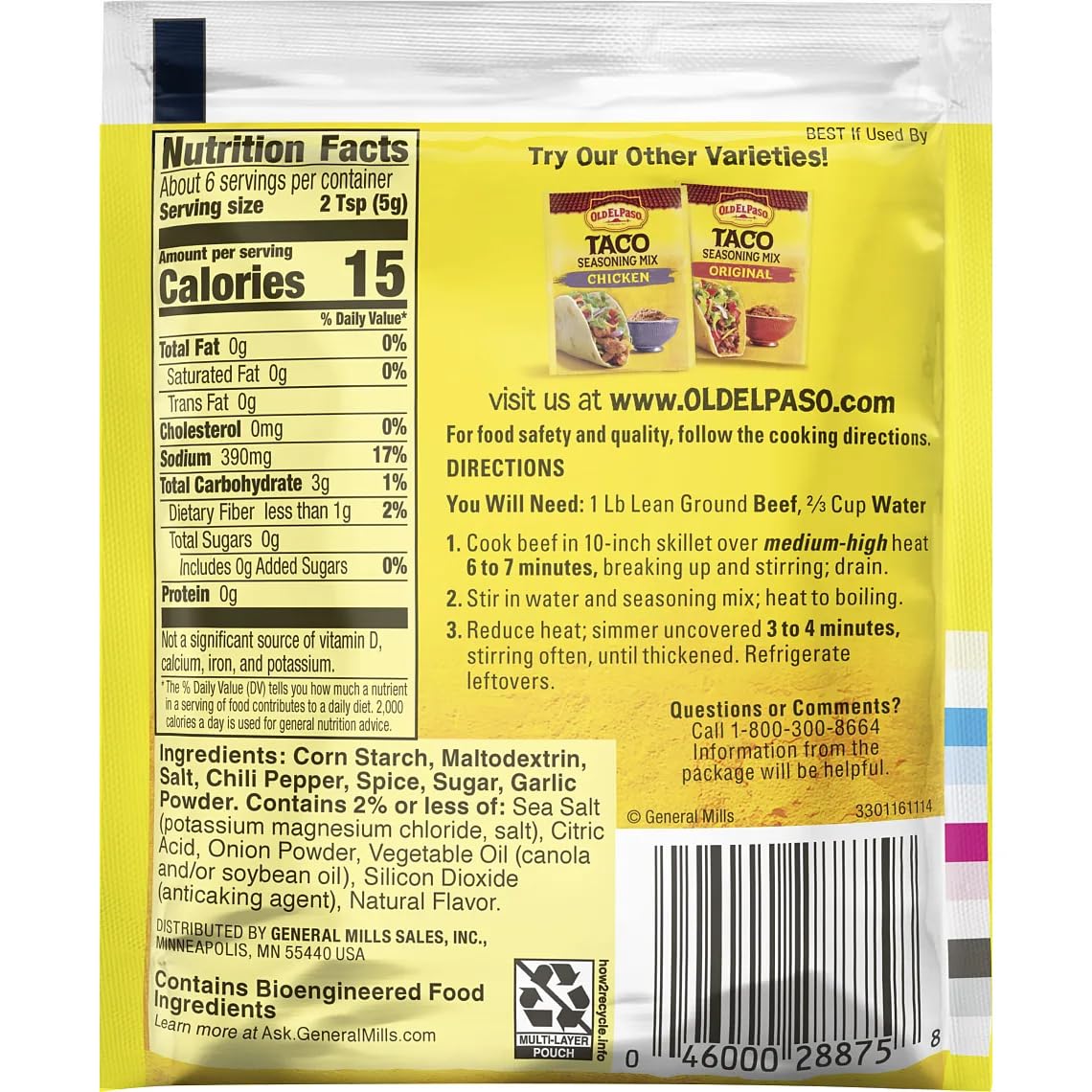 Old El Paso Hot & Spicy Taco Seasoning Mix - 6 Pack (1 oz Each) | Authentic Mexican Flavor for Tacos, Burritos & Fajitas | Perfect for Family Dinners & Taco Tuesdays