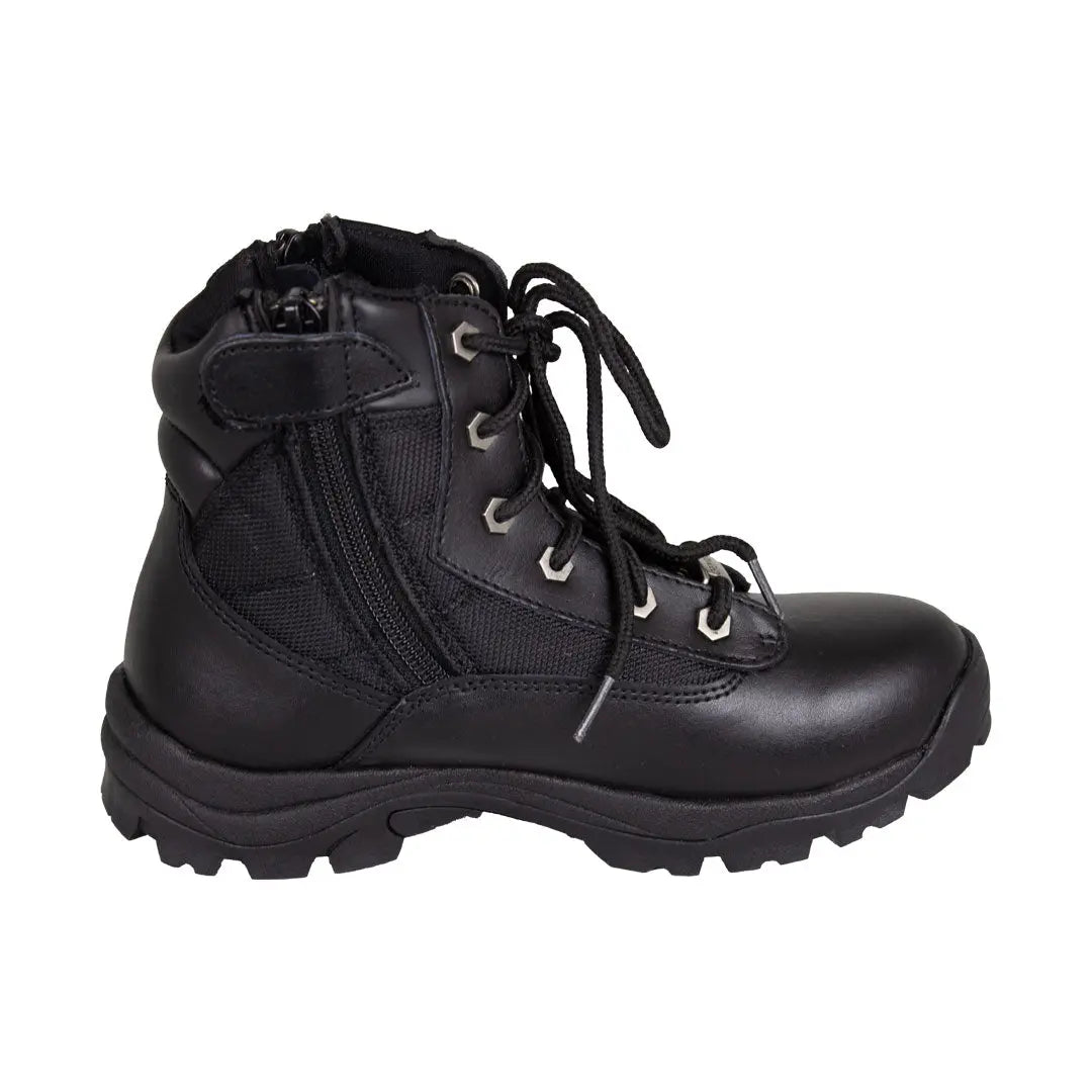 Open Road Women's Black Leather Tactical Combat Boots with Side Zippers - Stylish Lace-Up Ankle Boots for Outdoor Hiking, Motorcycle Riding & Urban Fashion