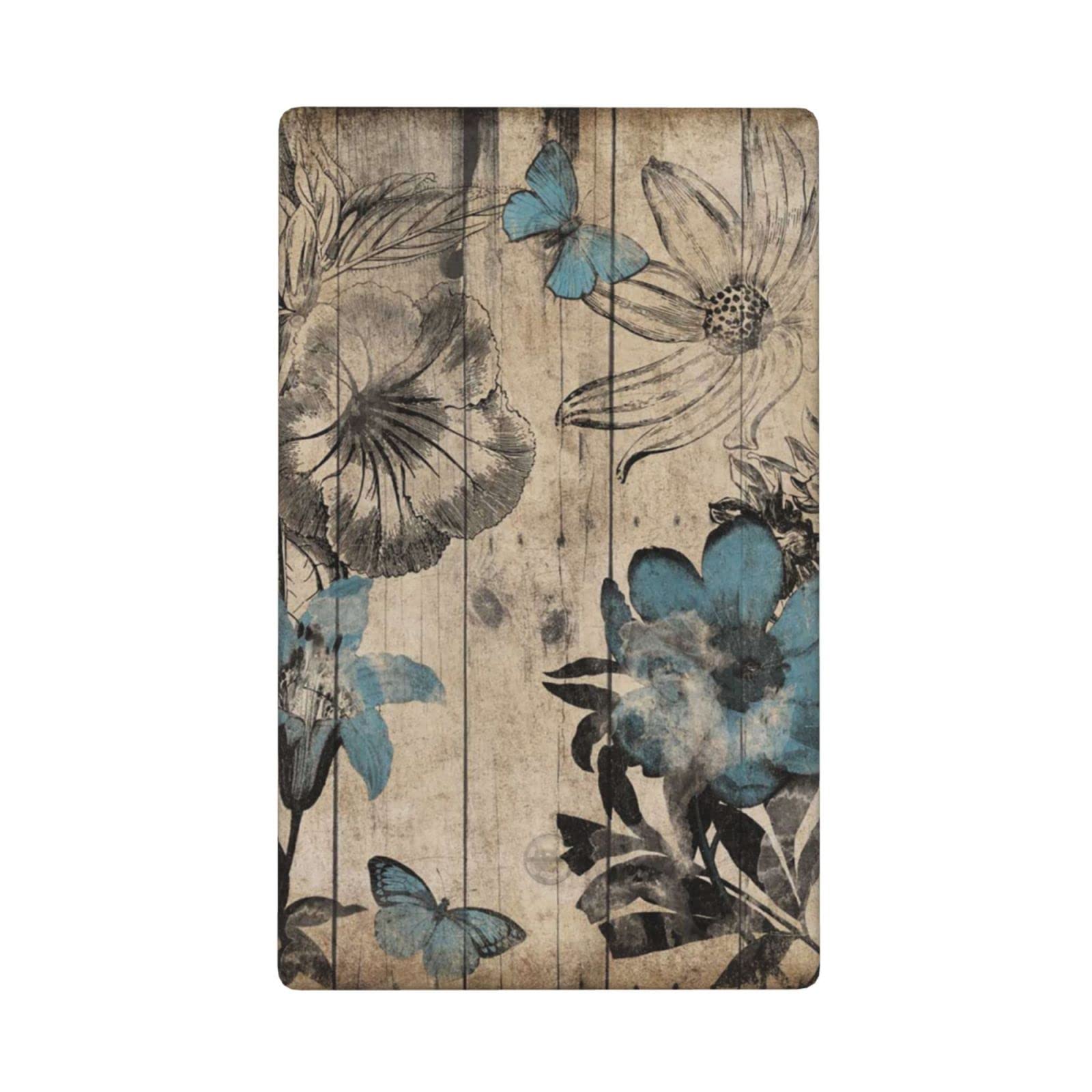 Blue Wood Floral Decorative Light Switch Cover - Single Gang Blank Plastic Wall Plate for Electrical Outlets - Perfect for Kids Bedroom, Bathroom & Home Decor