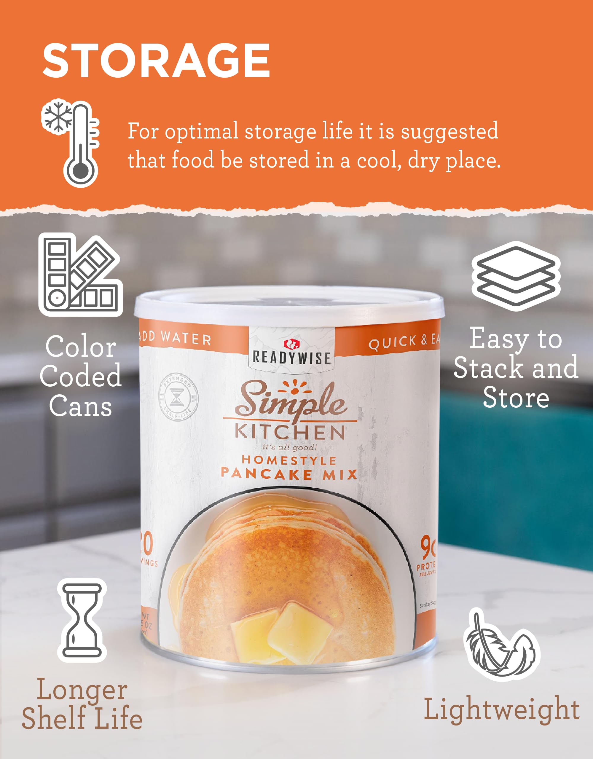 READYWISE Simple Kitchen Pancake Mix - 20 Servings, Emergency Food Supply, Survival Food, Baking Essentials for Breakfast (Pancakes & Waffles) | Perfect for Camping, Emergency Preparedness & Quick Morning Meals