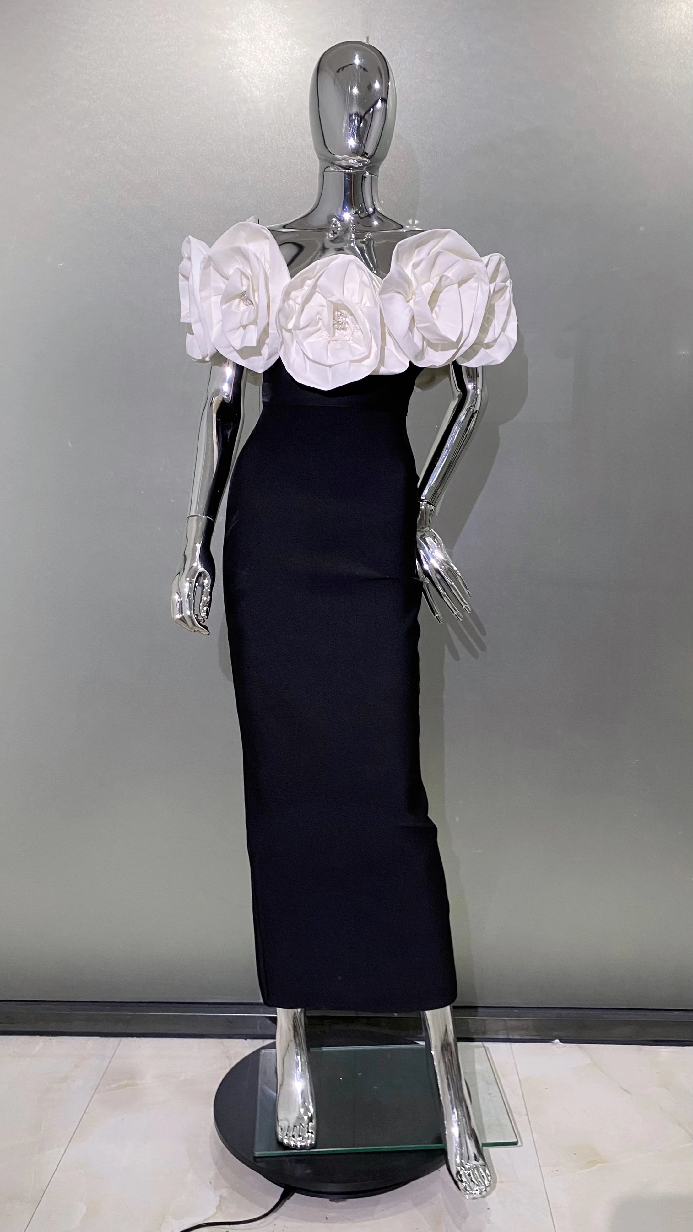 2024 New Women's Sexy Floral Off-Shoulder Bodycon Bandage Long Dress for Evening Parties, Date Nights & Special Occasions - Elegant & Fashionable Celebration Gown