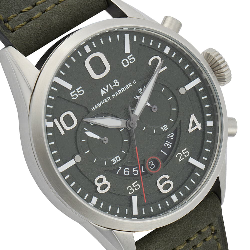 AVI-8 Hawker Harrier Gray Leather Strap Men's Watch AV-4031-03 - Pilot & Military Style Timepiece for Aviation Enthusiasts & Collectors