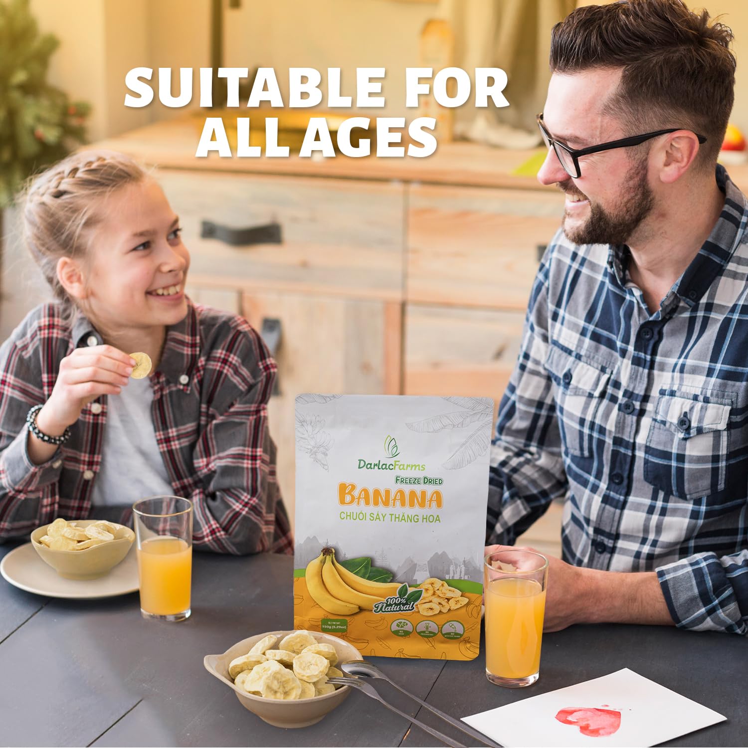 DARLAC FARMS Organic Freeze Dried Banana Chips - 5.29 Oz, No Sugar Added, Crunchy Healthy Snack for Kids & Adults | Perfect for Lunchboxes, Hiking, and On-the-Go Snacking