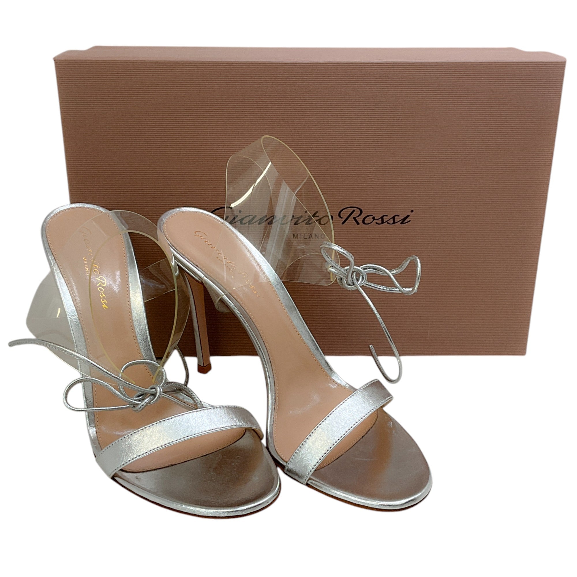 Gianvito Rossi Women's Estelle Silver PVC Sandals - Elegant Heels for Parties, Weddings & Evening Events