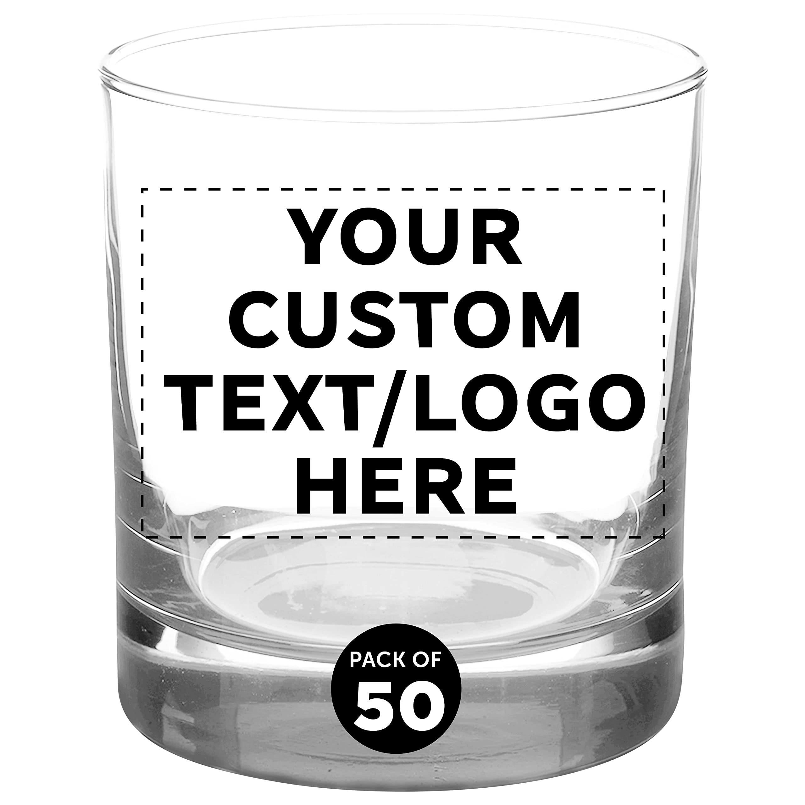 Custom Engraved Whiskey Glasses Set of 50 - 10 oz Heavy Base Old Fashioned Bar Glasses by Libbey | Bulk Pack for Scotch, Bourbon & Cocktails | Perfect for Weddings, Bars, Restaurants & Corporate Gifts