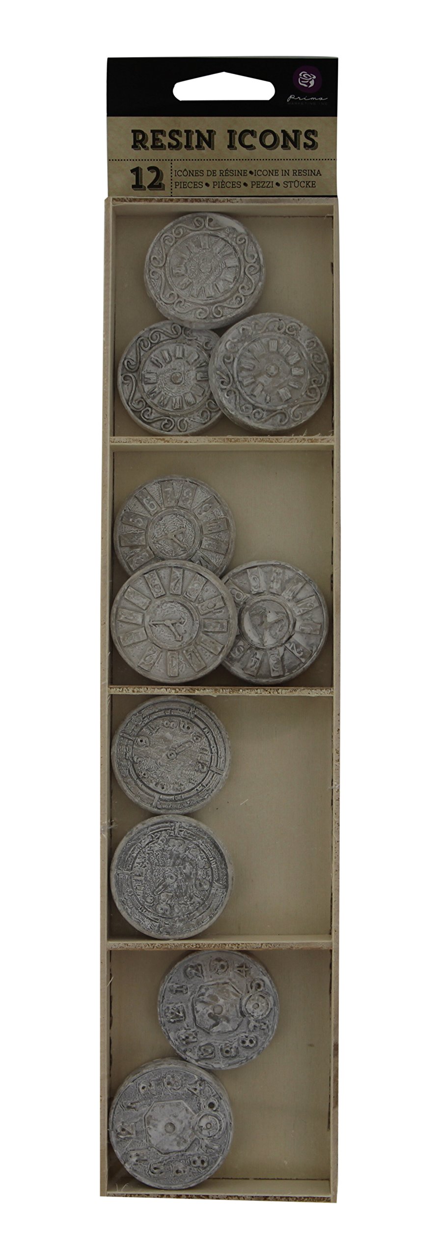 Prima Marketing Resin Icon Embellishments - White Clock Charms (12-Pack) for Scrapbooking, Card Making, and DIY Jewelry Crafting