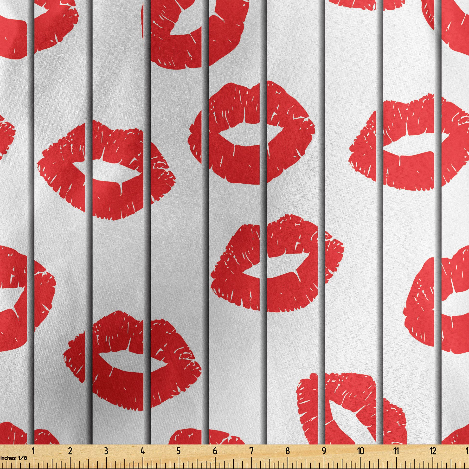 Ambesonne Glamour Fabric by The Yard - Women's Lips Behind Bars Print, Romantic Valentine's Day Satin Fabric for Home Decor, DIY Crafts & Sewing Projects, 10 Yards, Scarlet White & Grey - Perfect for Curtains, Pillows, Table Runners & Upholstery