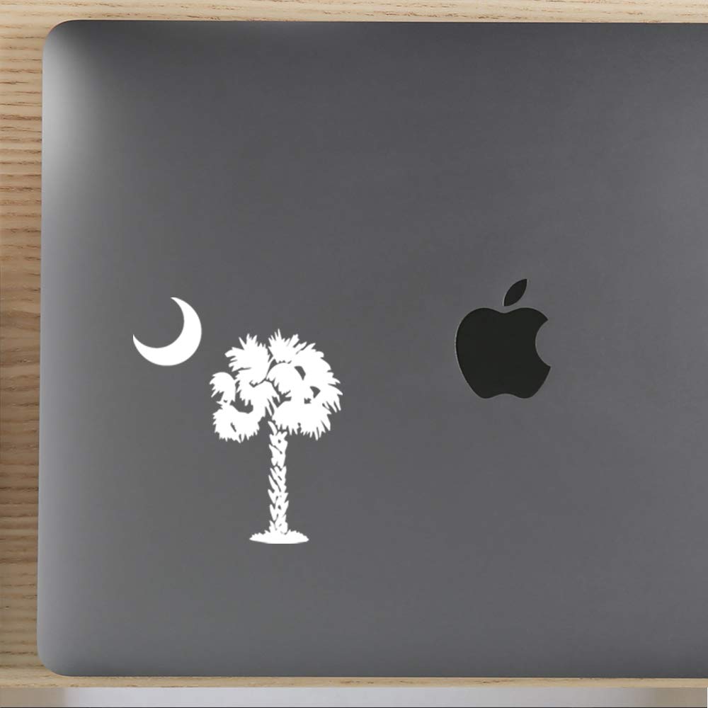 Premium Waterproof Vinyl Decal Stickers - Palmetto Tree Moon (White) Set of 2 | Laptop, Phone, Helmet, Car Window, Bumper, Mug, Cup, Door & Wall Decor | Perfect for Home, Office, Vehicle & Gift Giving