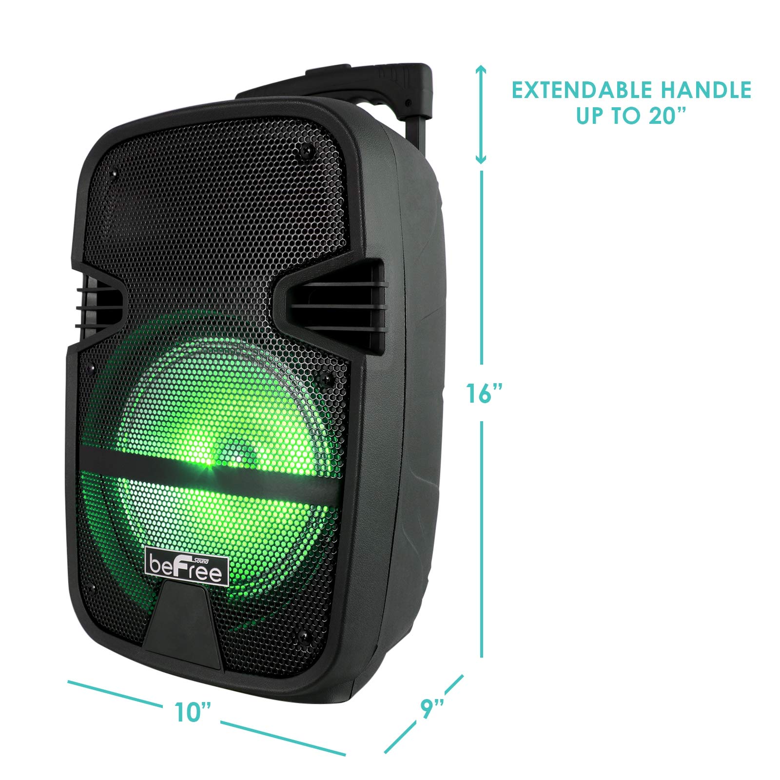 beFree Sound 8 Inch 400 Watt Bluetooth Portable PA Speaker with LED Lights - Perfect for Outdoor Parties, Weddings & Events | Wireless Music System with Powerful Bass